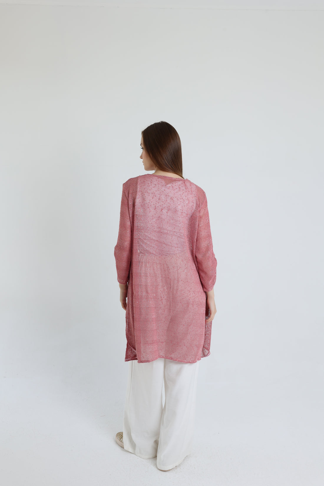Pink mesh high-low blouse