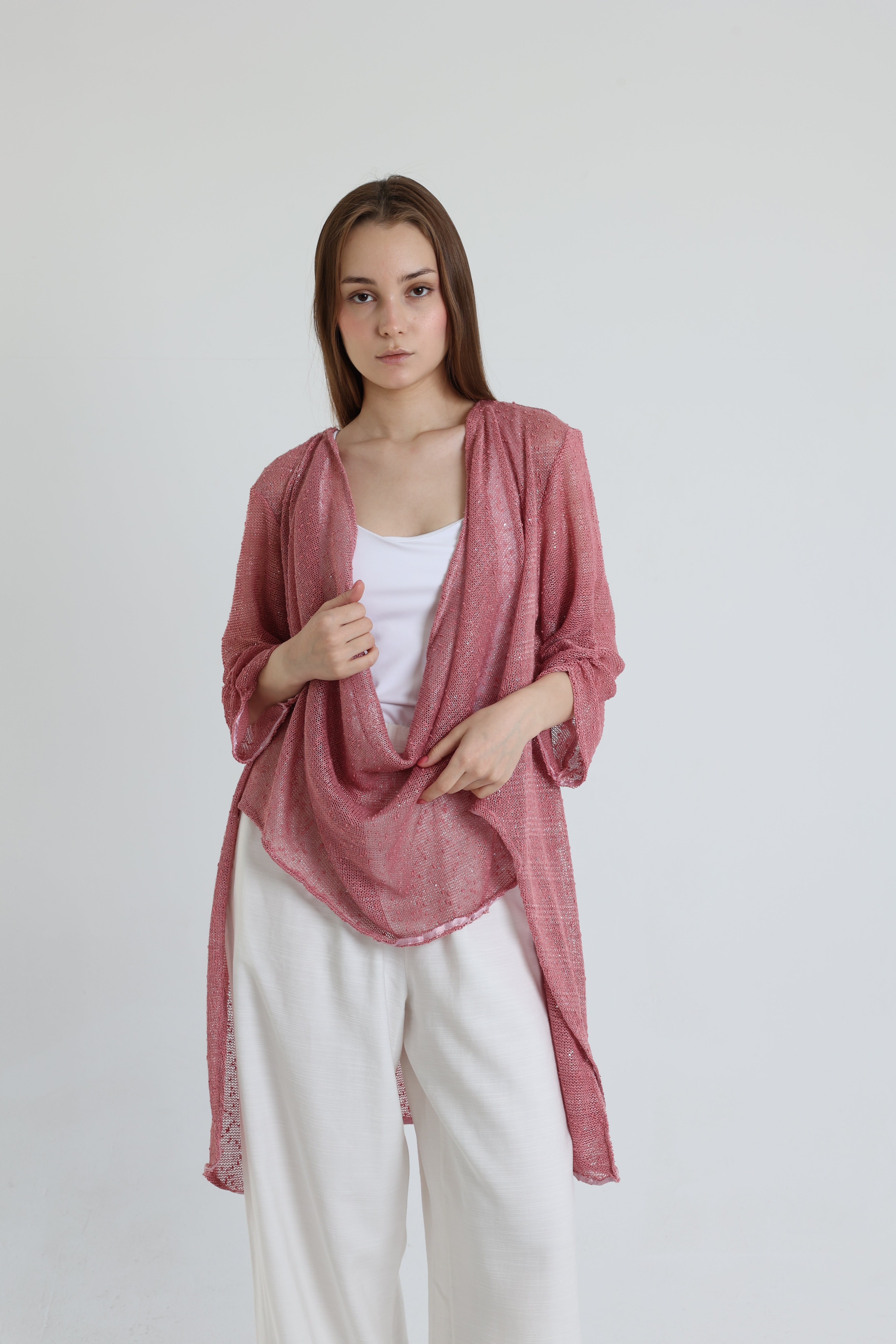 Pink mesh high-low blouse