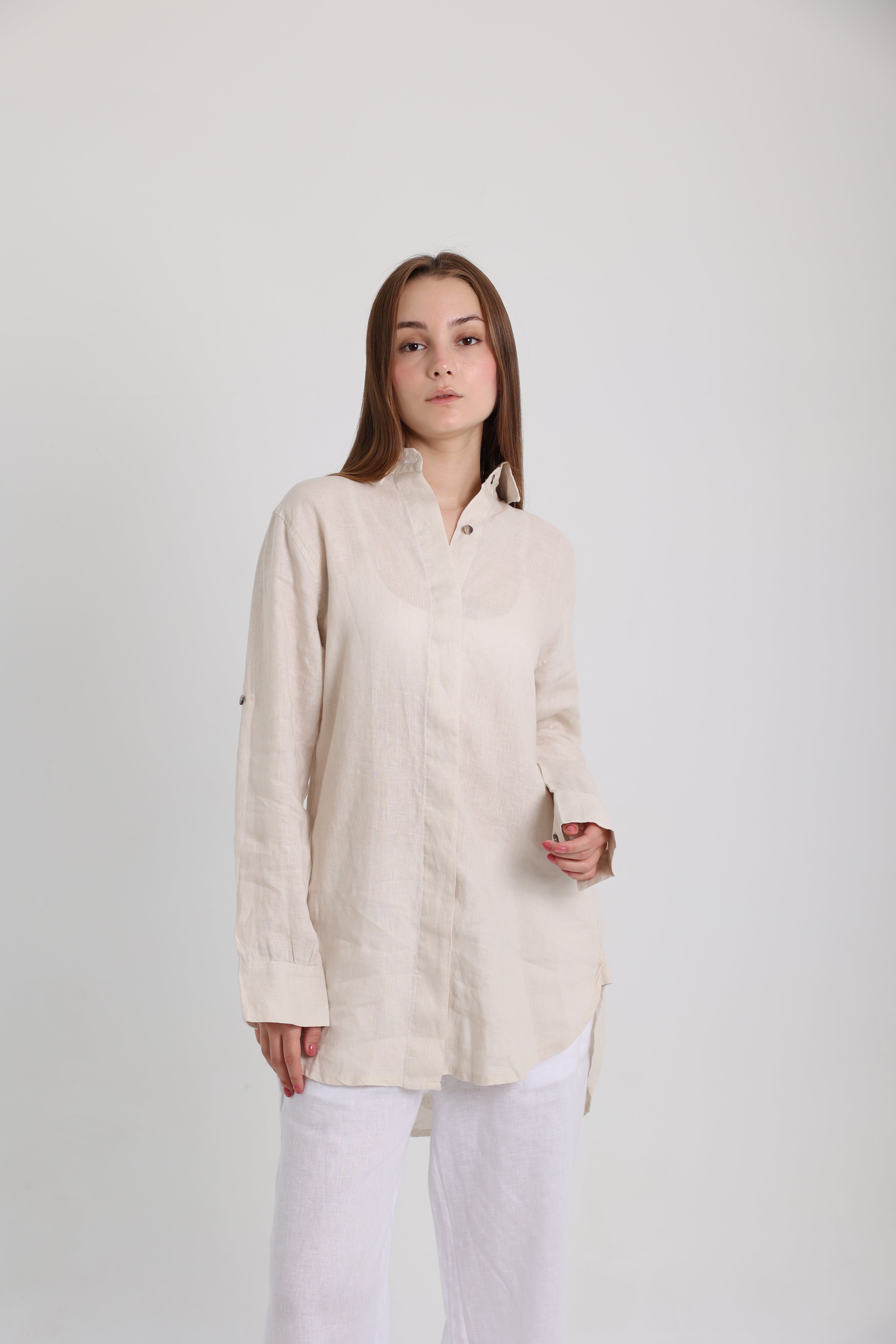 Beige Basic Linen Shirt