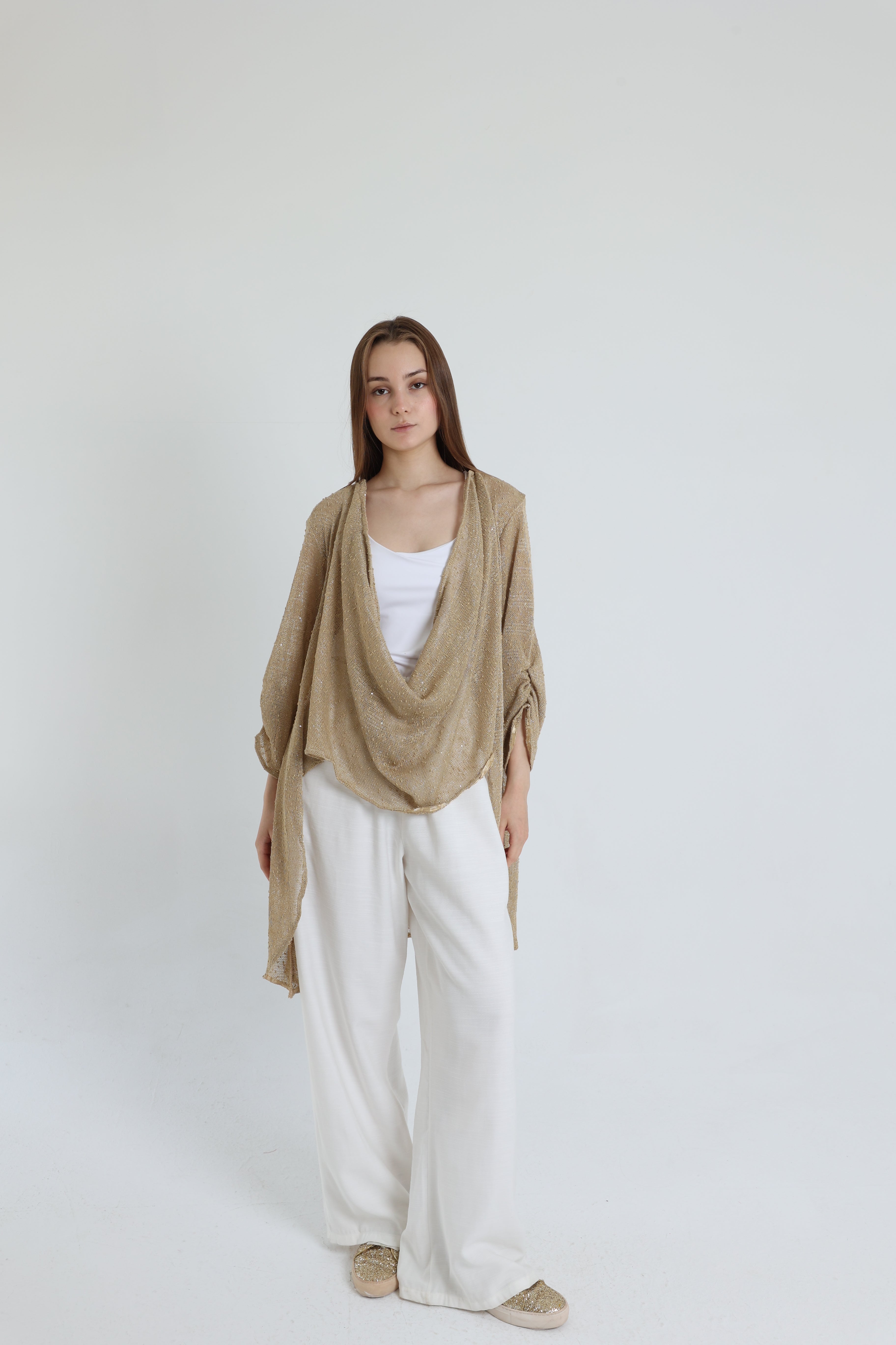 Caffe mesh high-low blouse