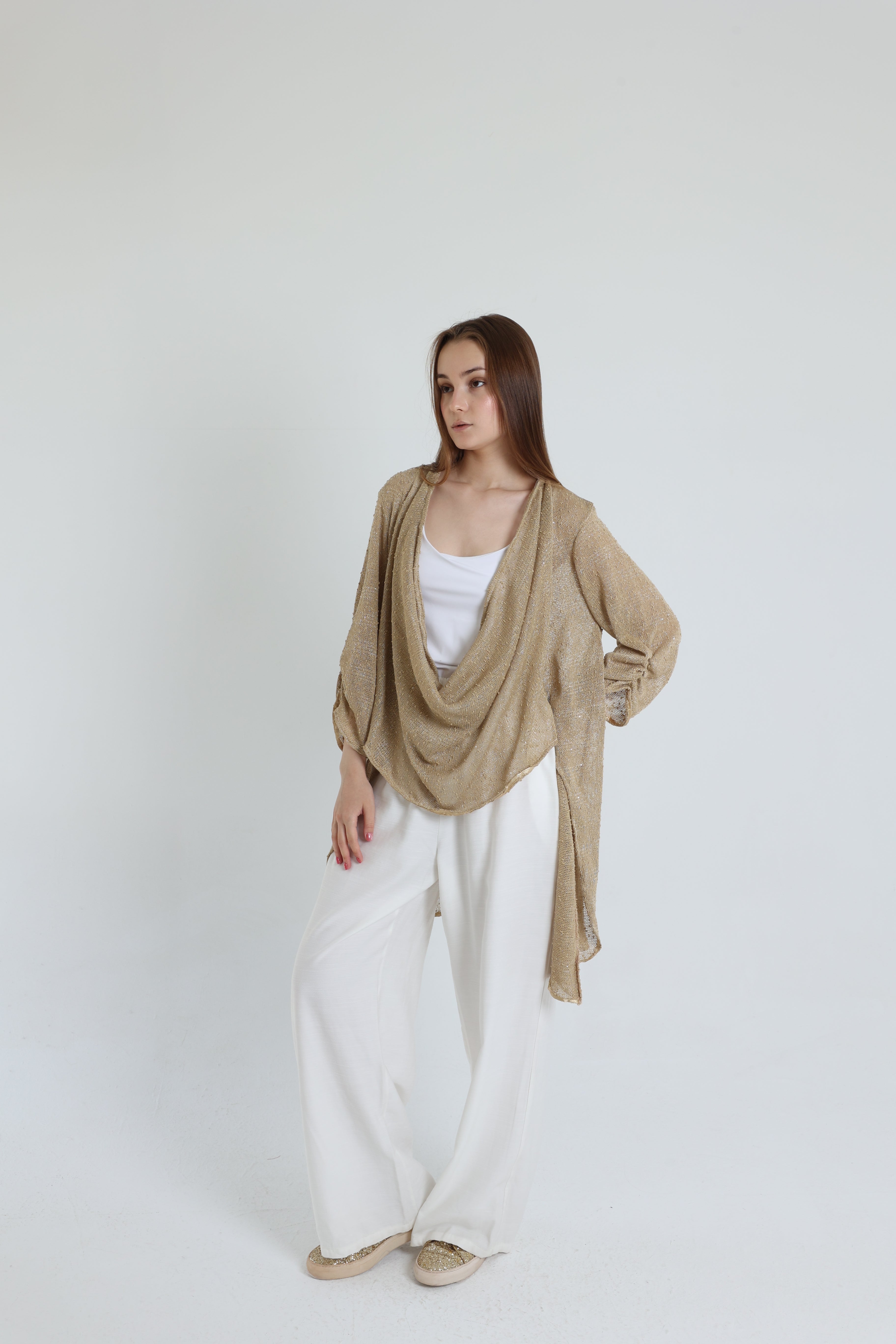Caffe mesh high-low blouse