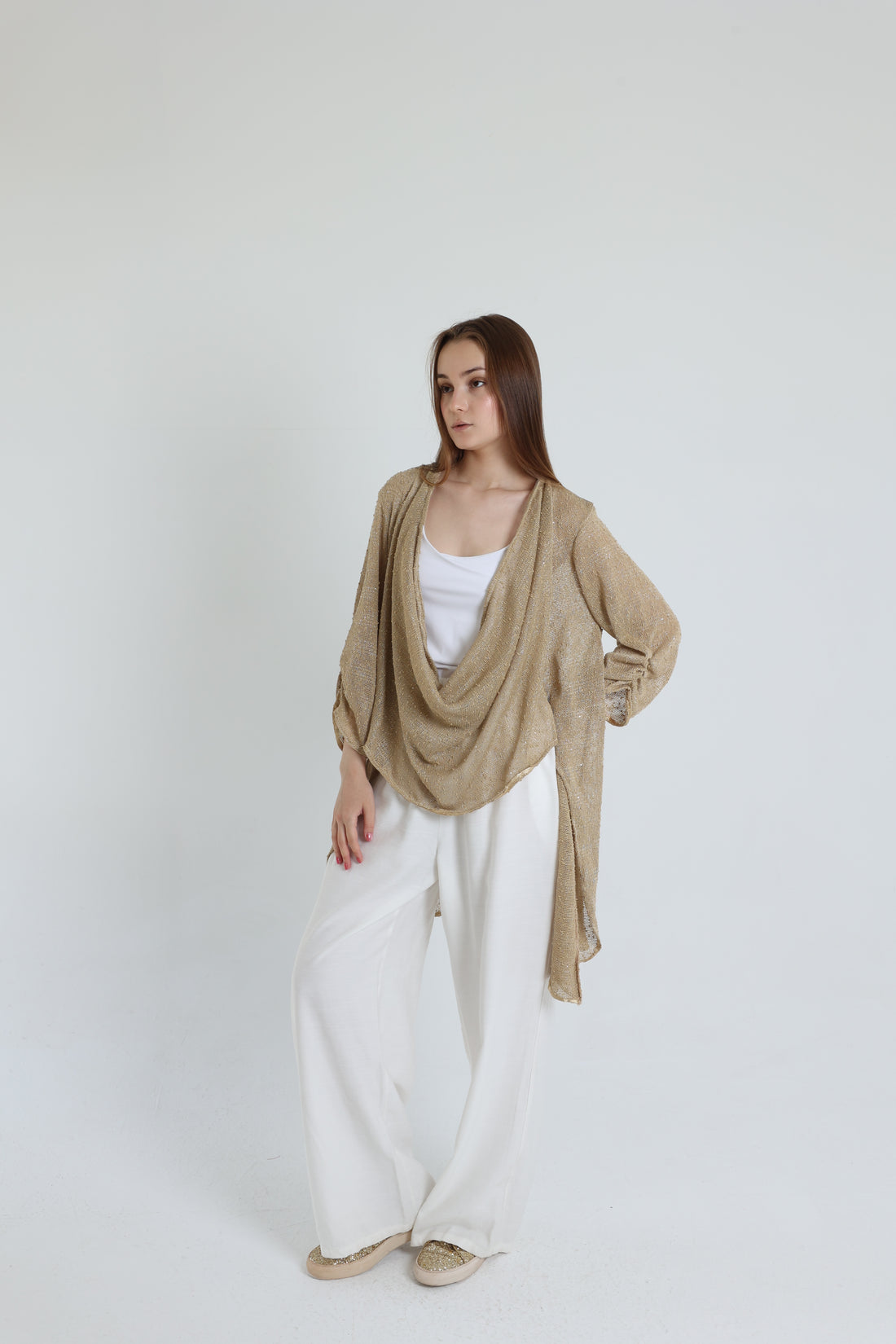 Caffe mesh high-low blouse