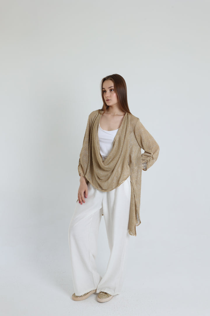 Caffe mesh high-low blouse