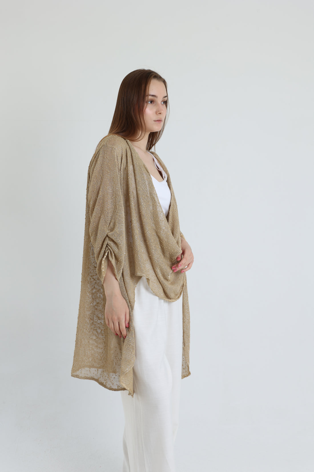 Caffe mesh high-low blouse