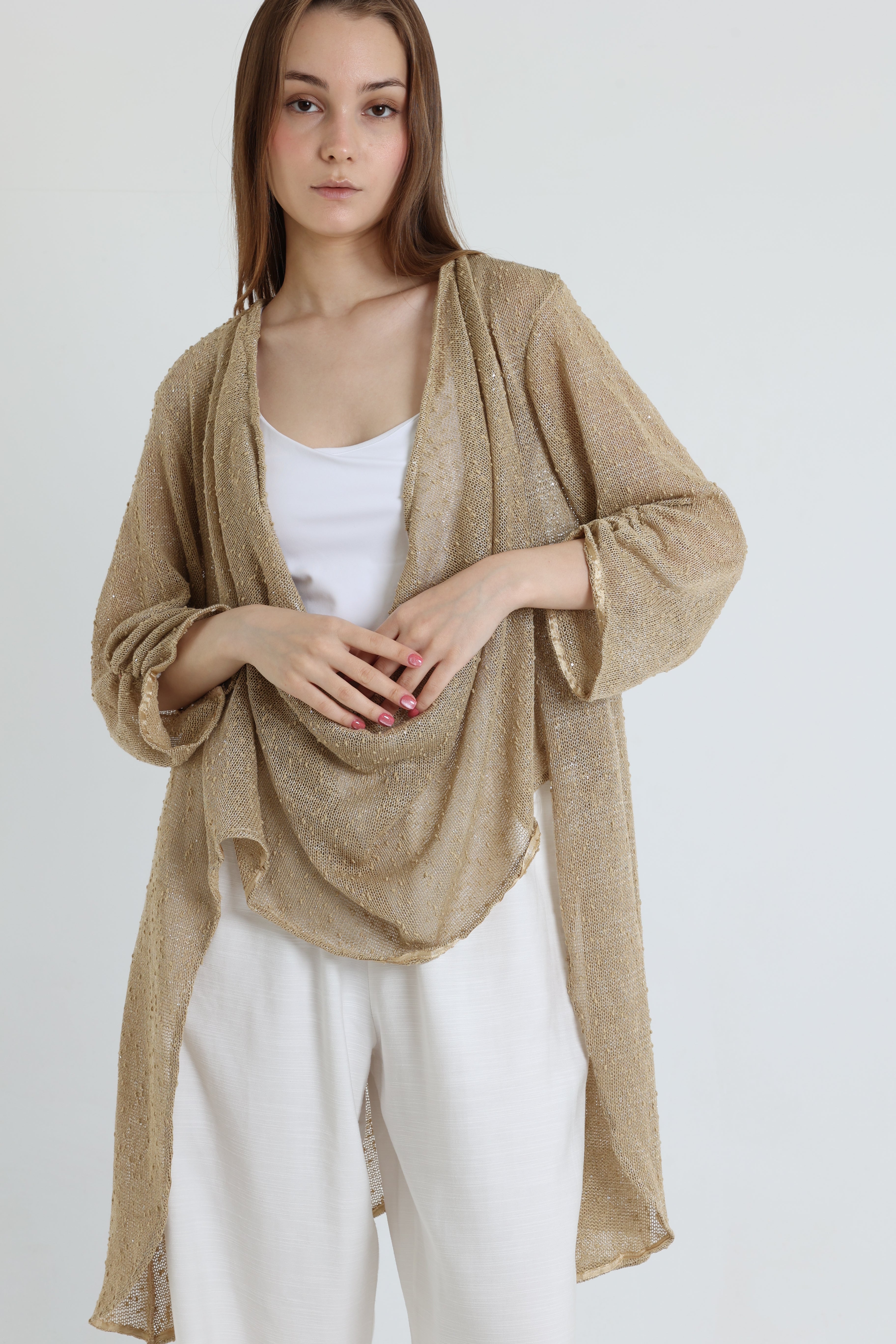 Caffe mesh high-low blouse