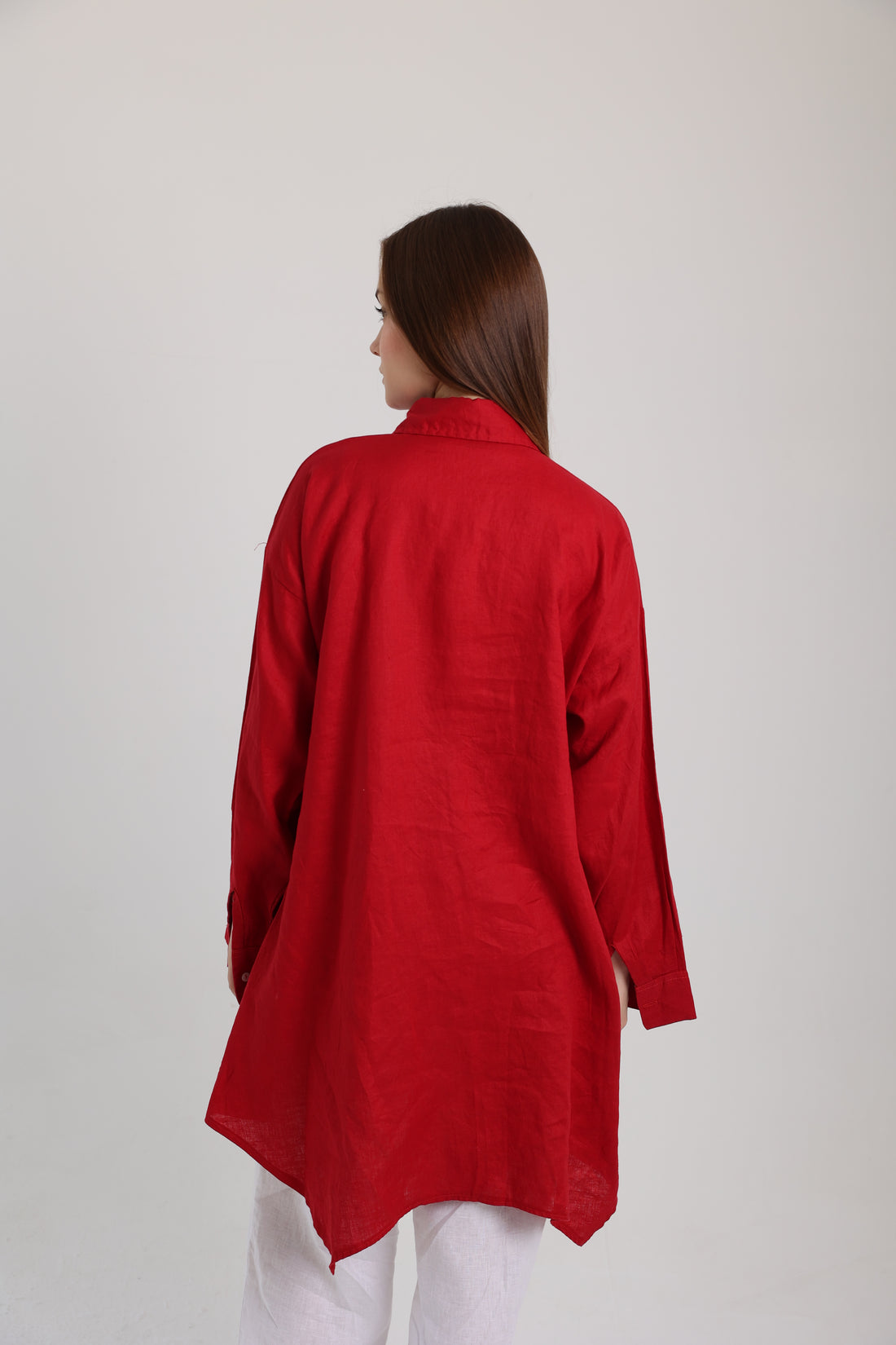 Red High-Low Linen Shirt