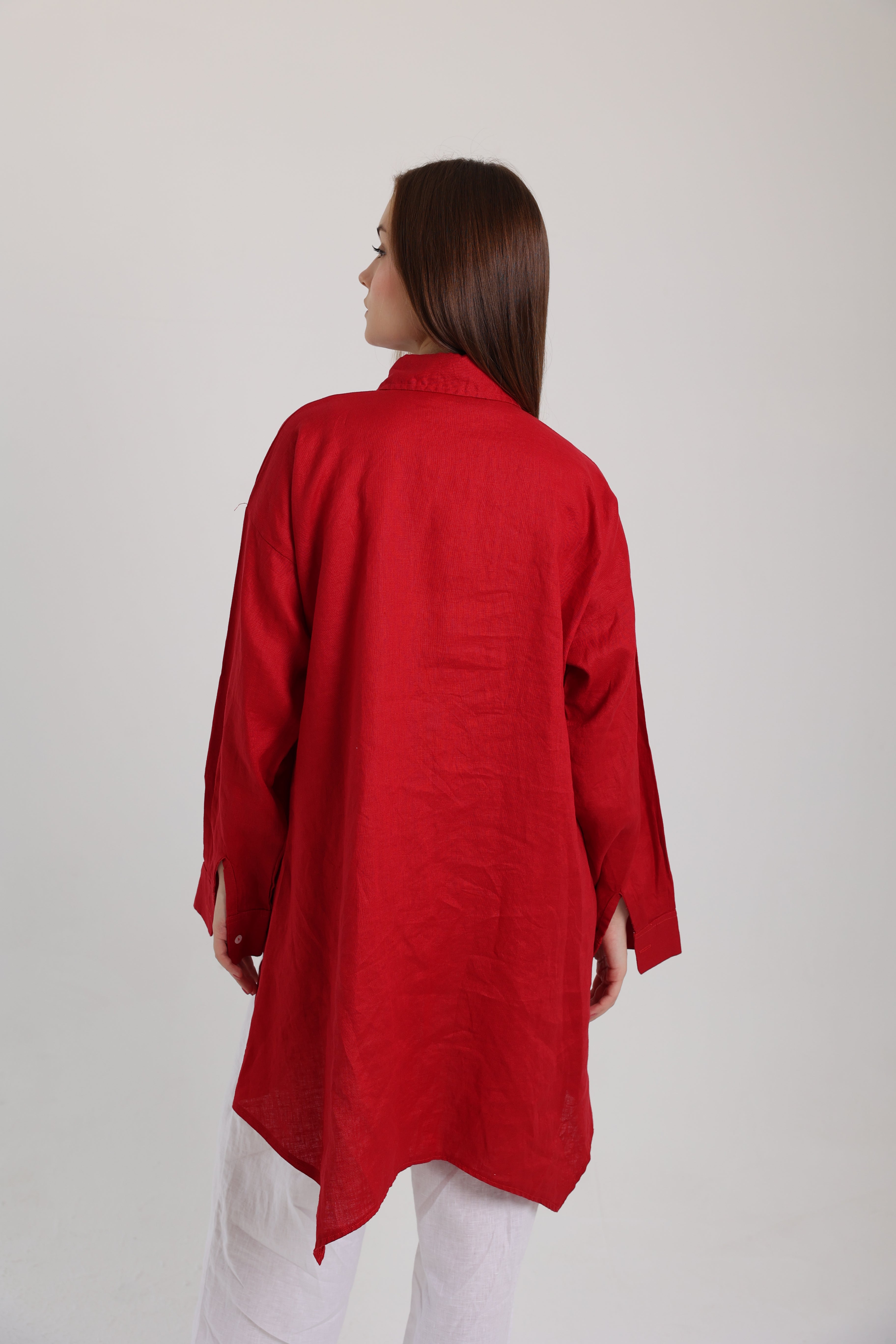 Red High-Low Linen Shirt