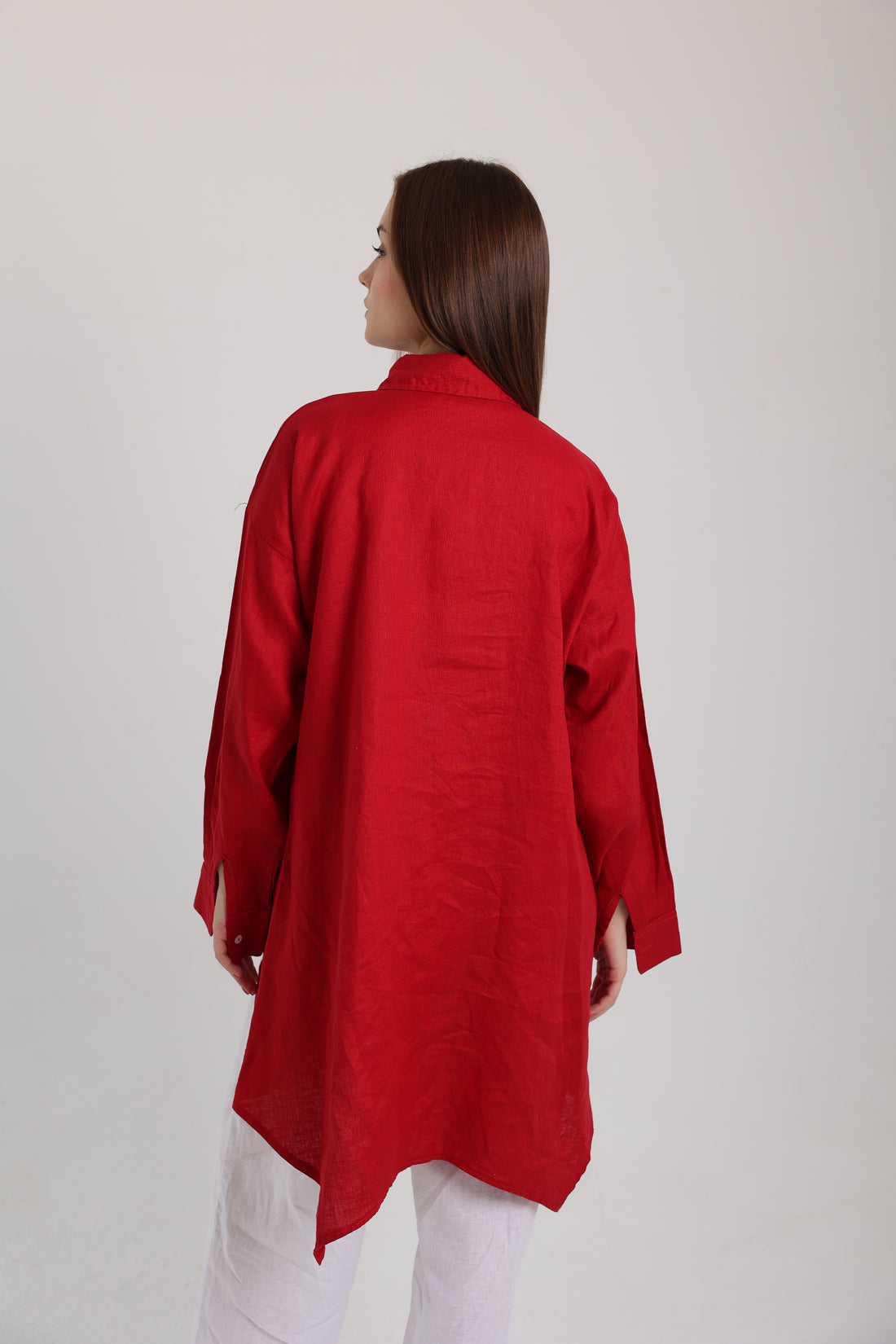 Red High-Low Linen Shirt