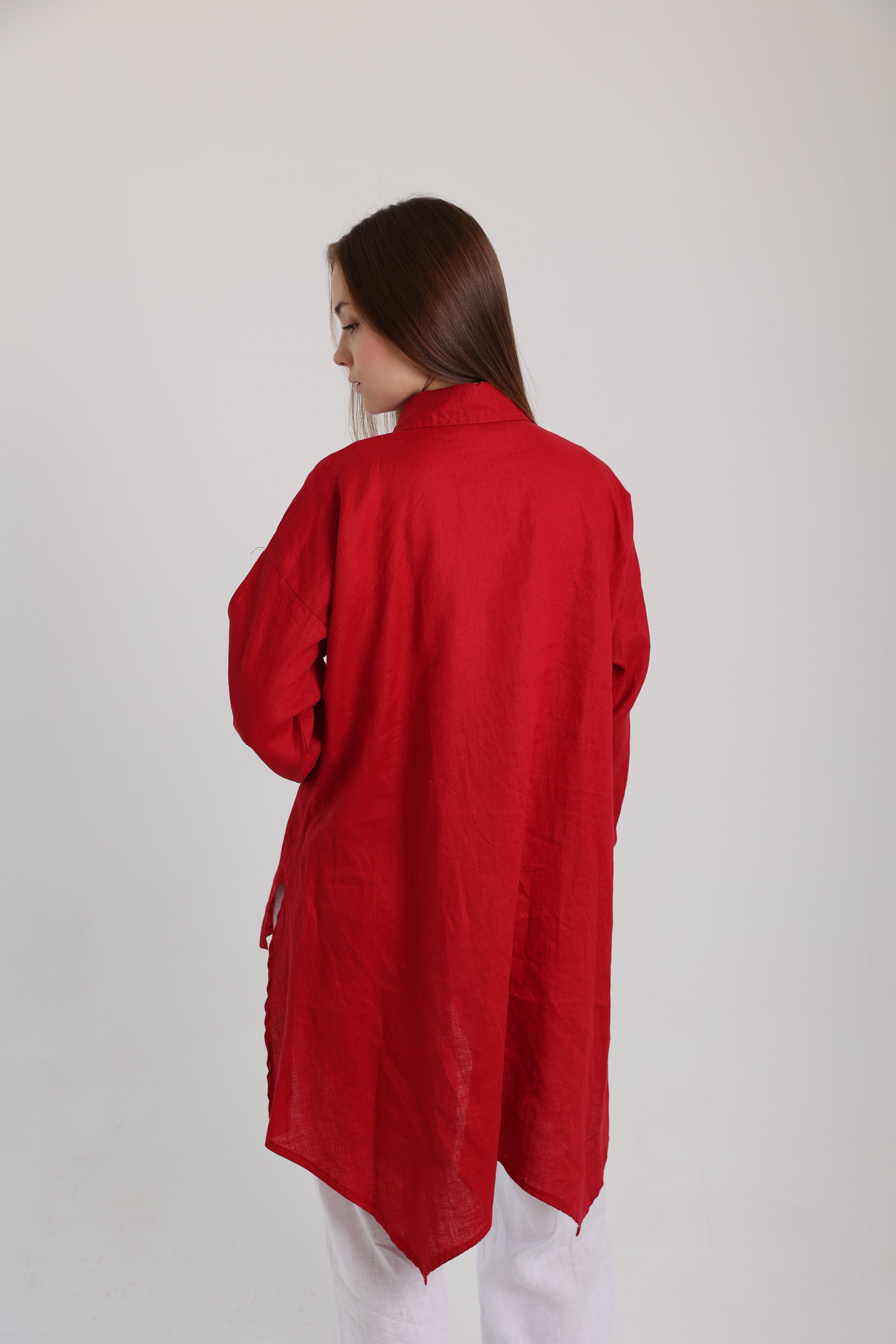 Red High-Low Linen Shirt