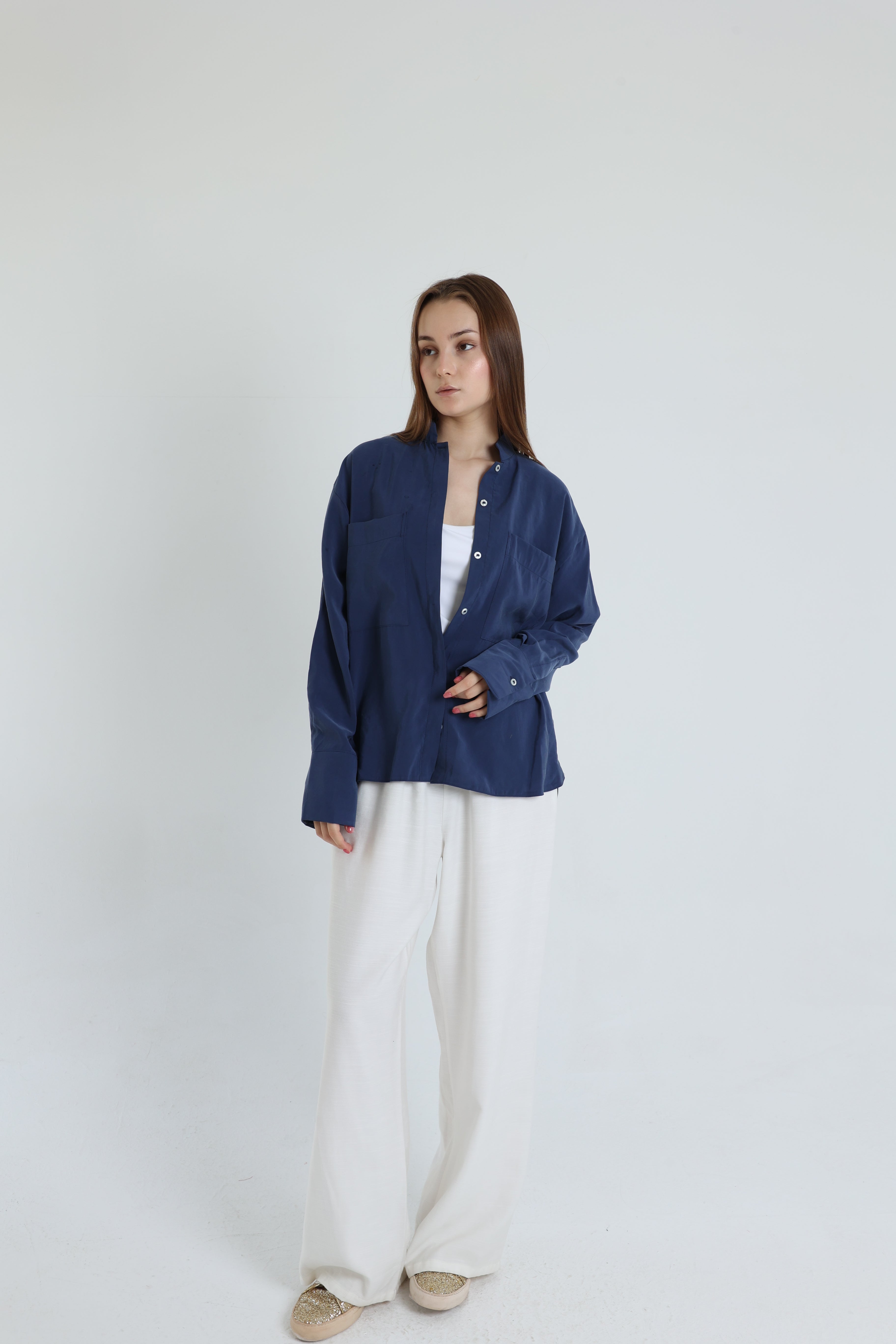 Navy blue basic suede shirt