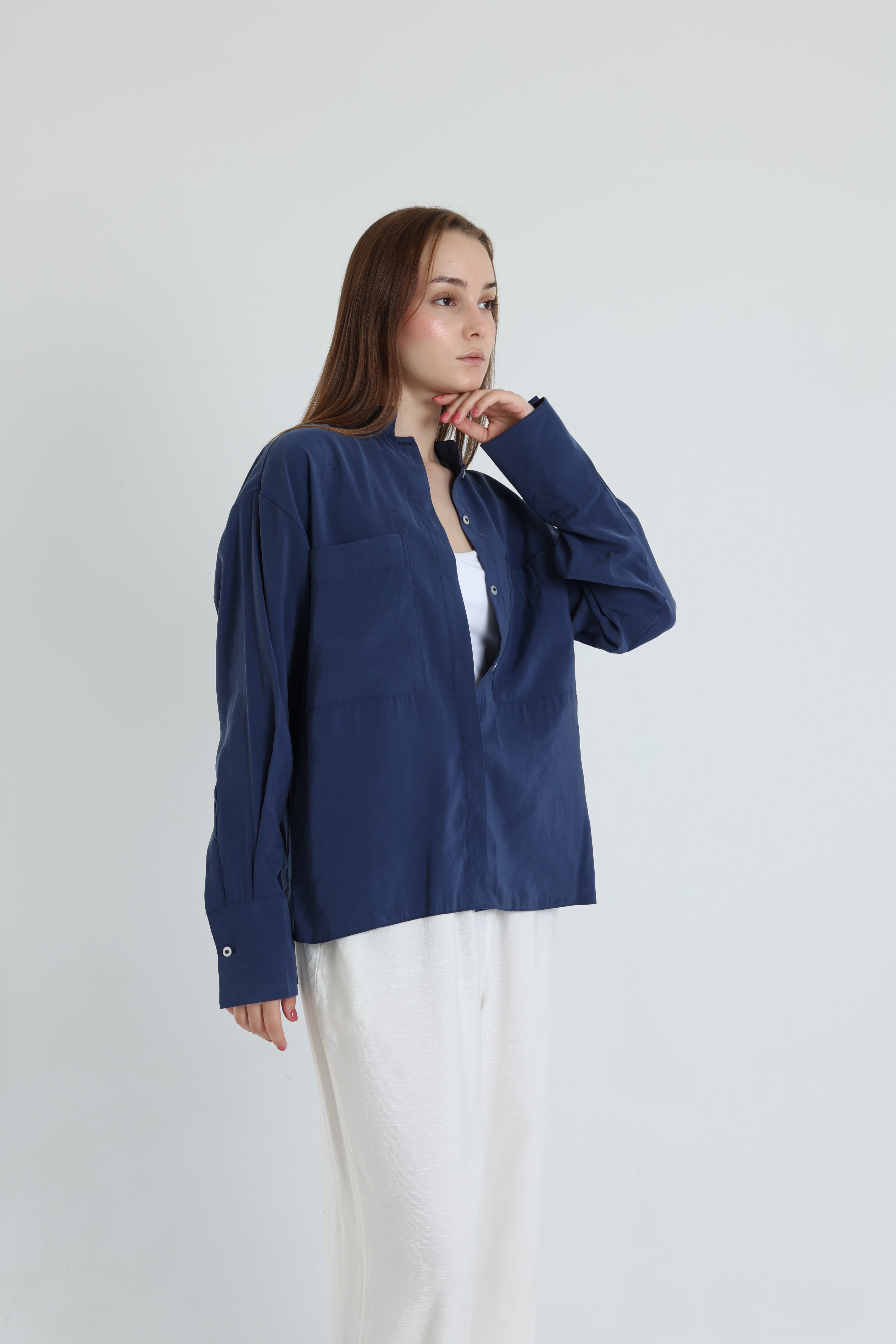 Navy blue basic suede shirt