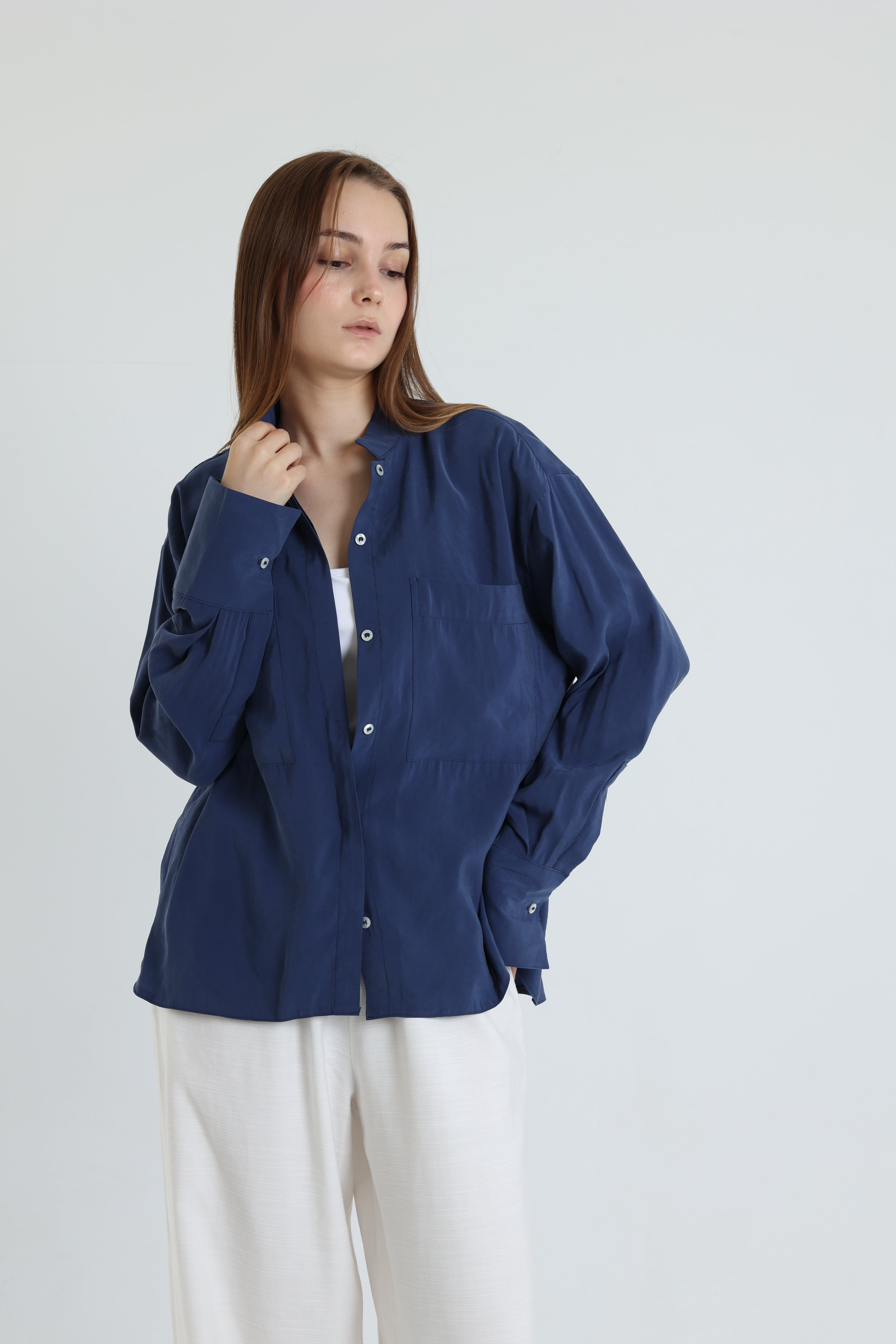 Navy blue basic suede shirt