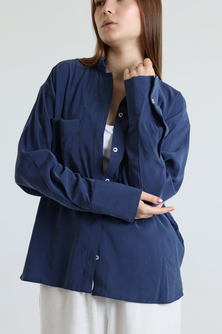 Navy blue basic suede shirt