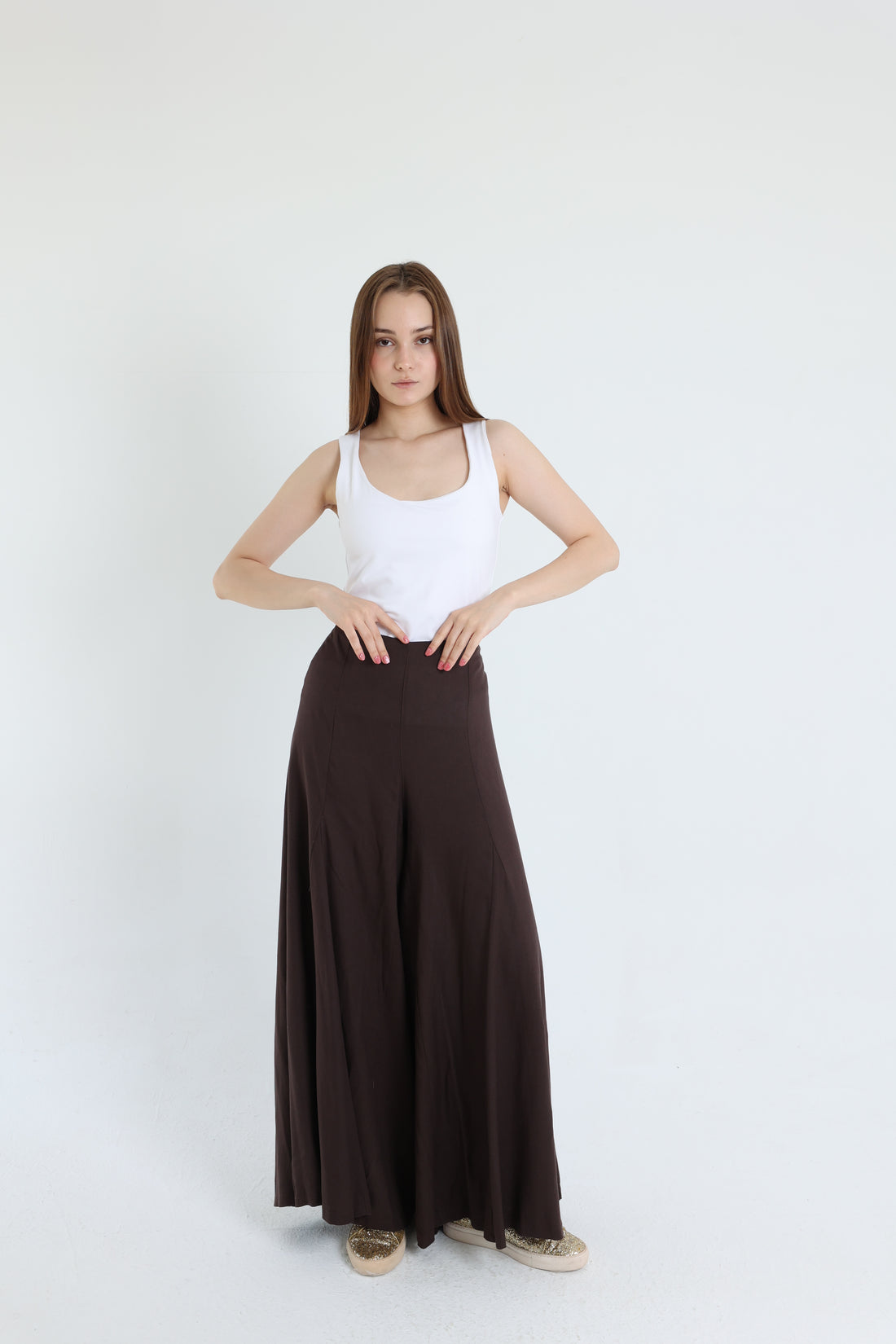 Brown Palazzo Linen Pants