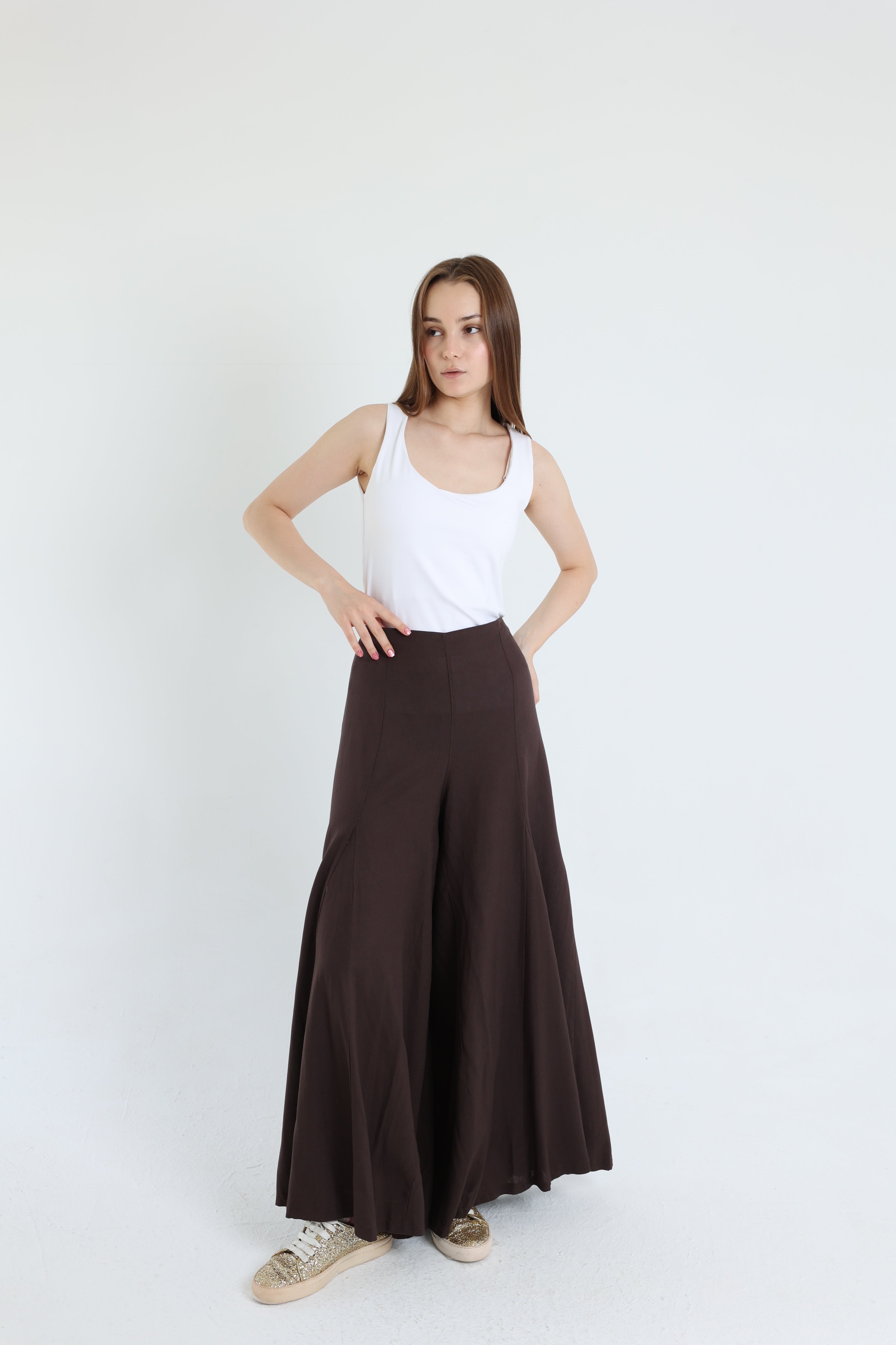Brown Palazzo Linen Pants