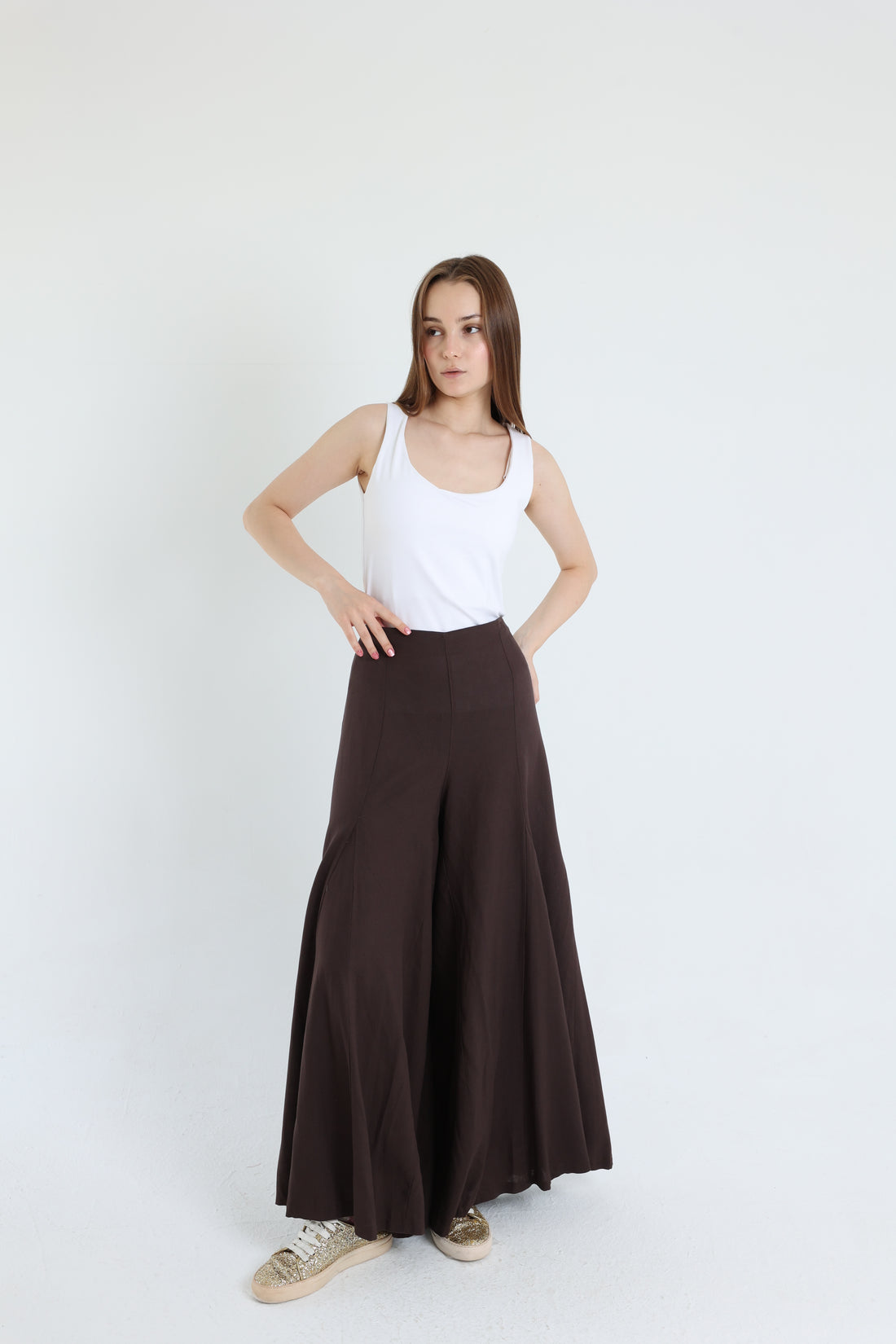 Brown Palazzo Linen Pants
