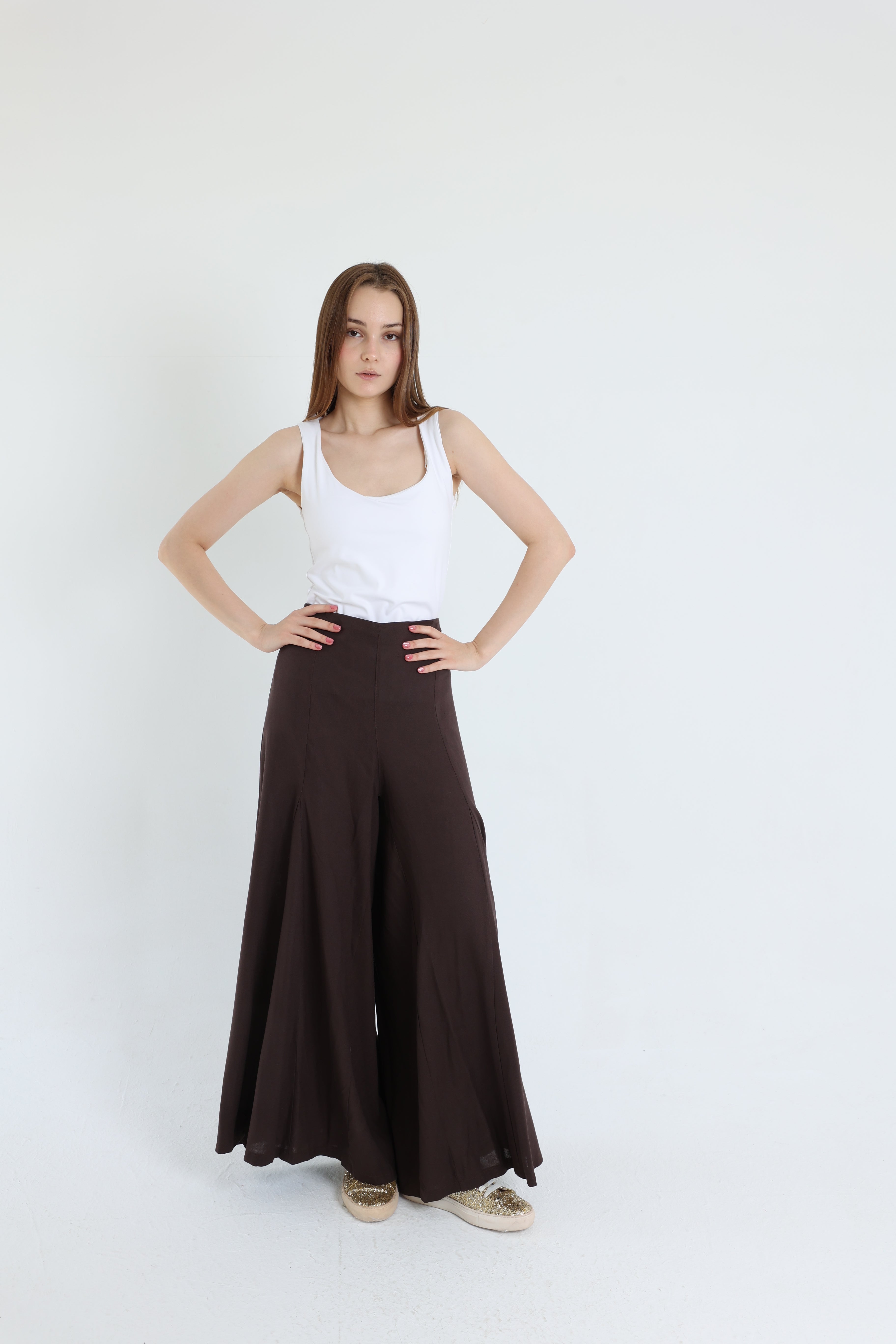Brown Palazzo Linen Pants