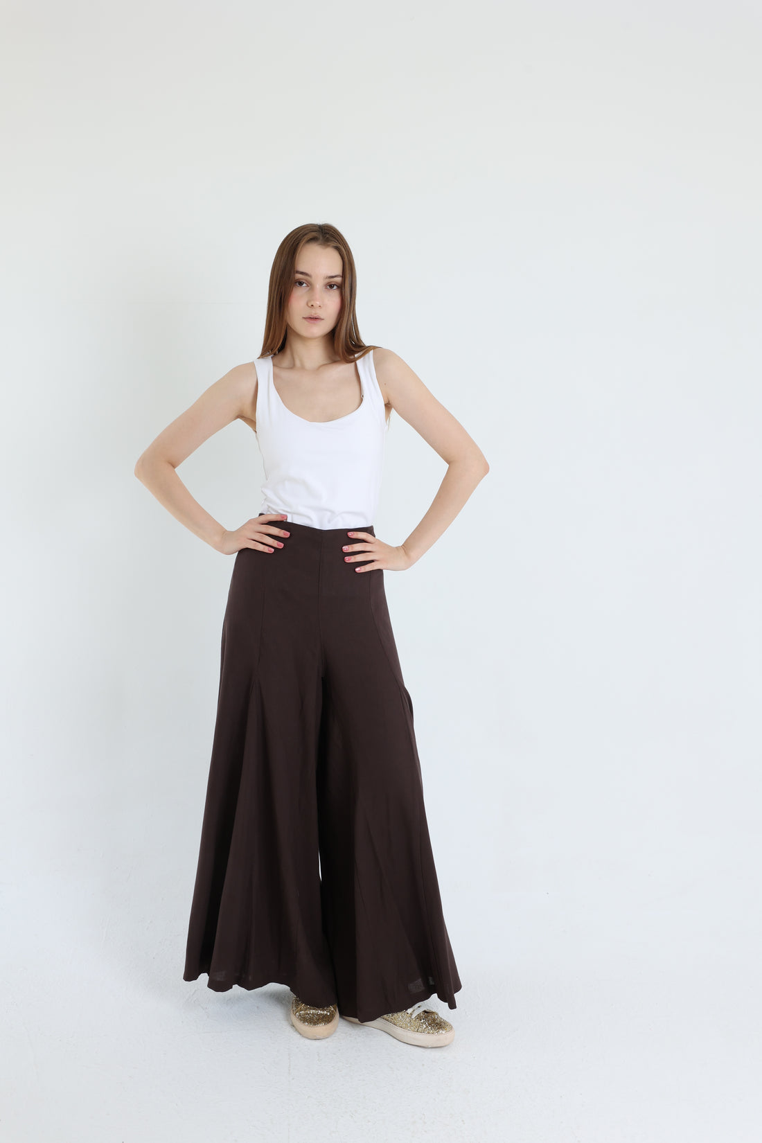 Brown Palazzo Linen Pants