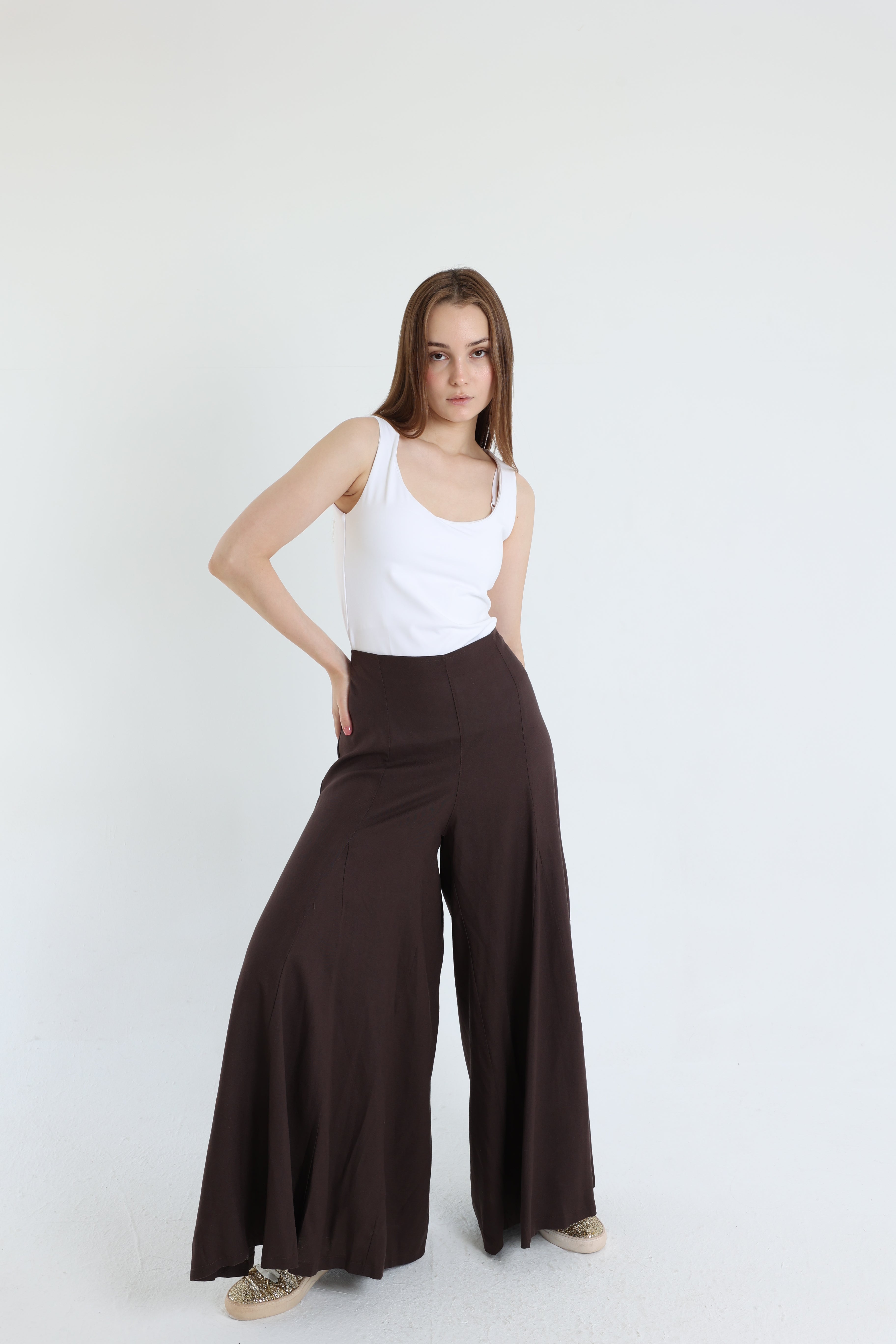 Brown Palazzo Linen Pants