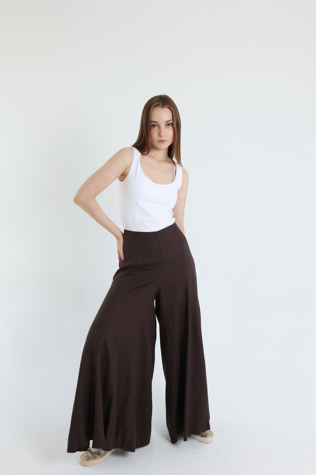 Brown Palazzo Linen Pants