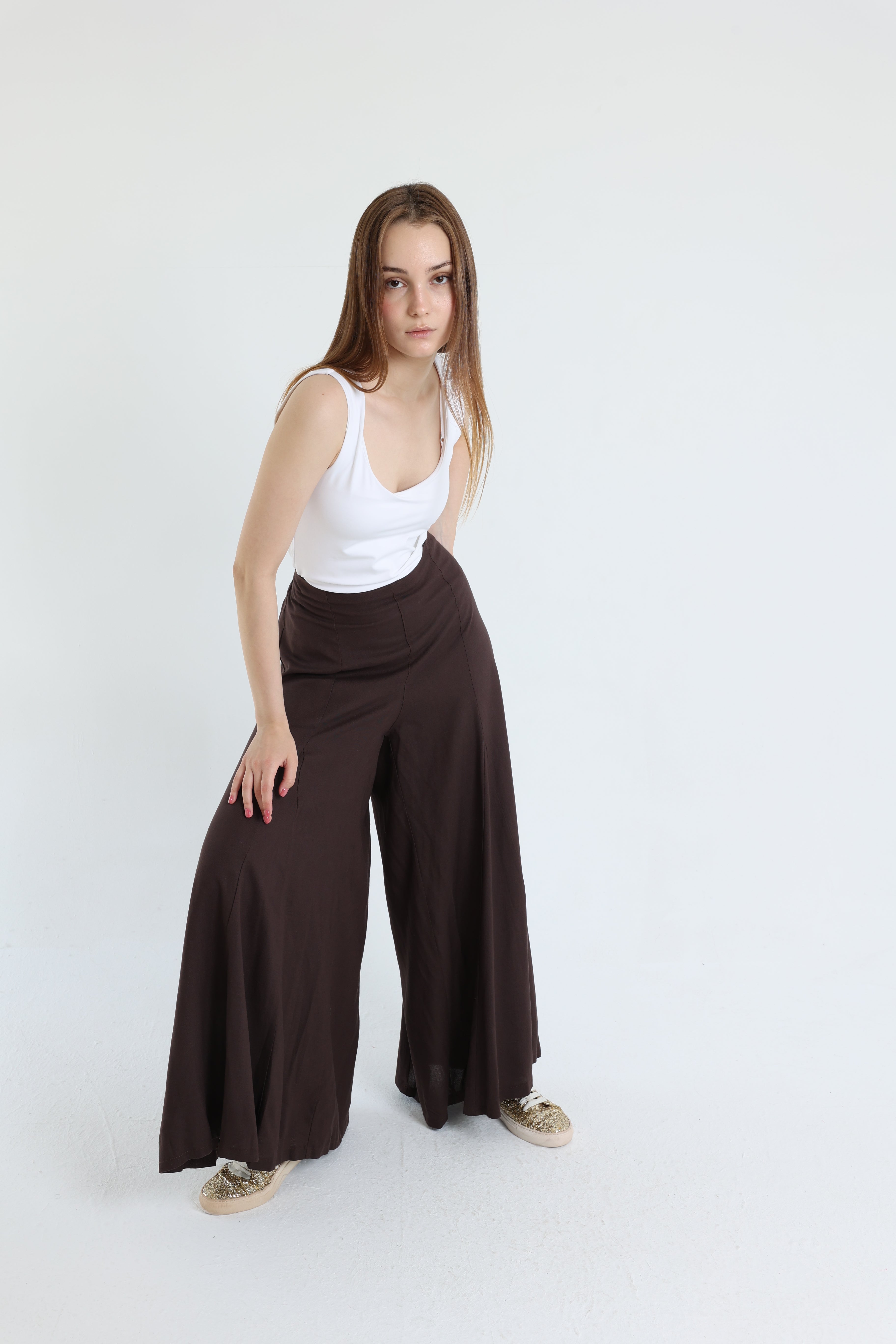 Brown Palazzo Linen Pants