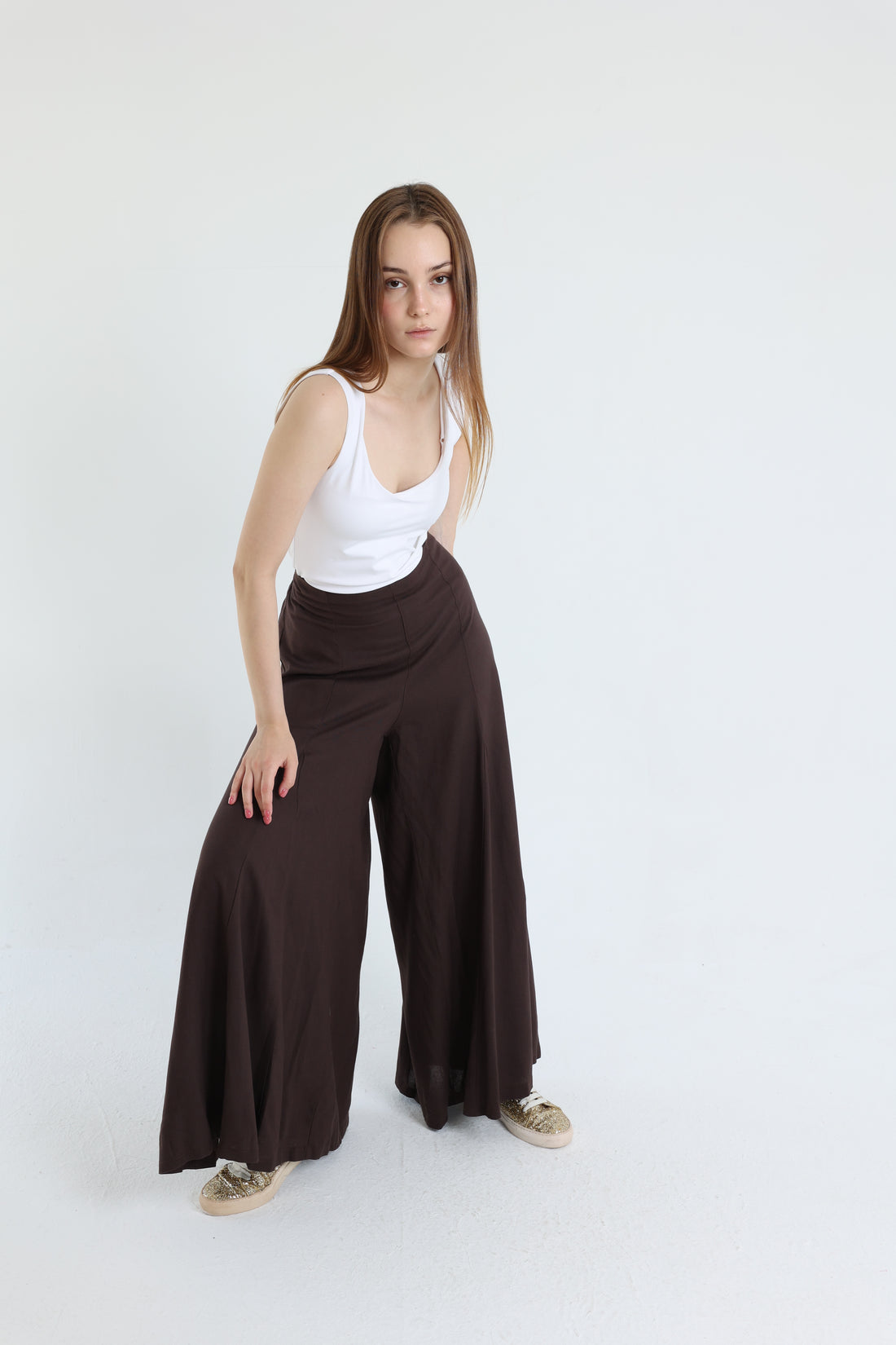 Brown Palazzo Linen Pants