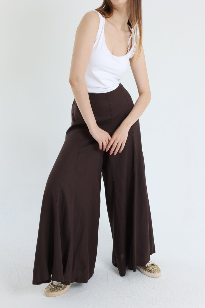Brown Palazzo Linen Pants