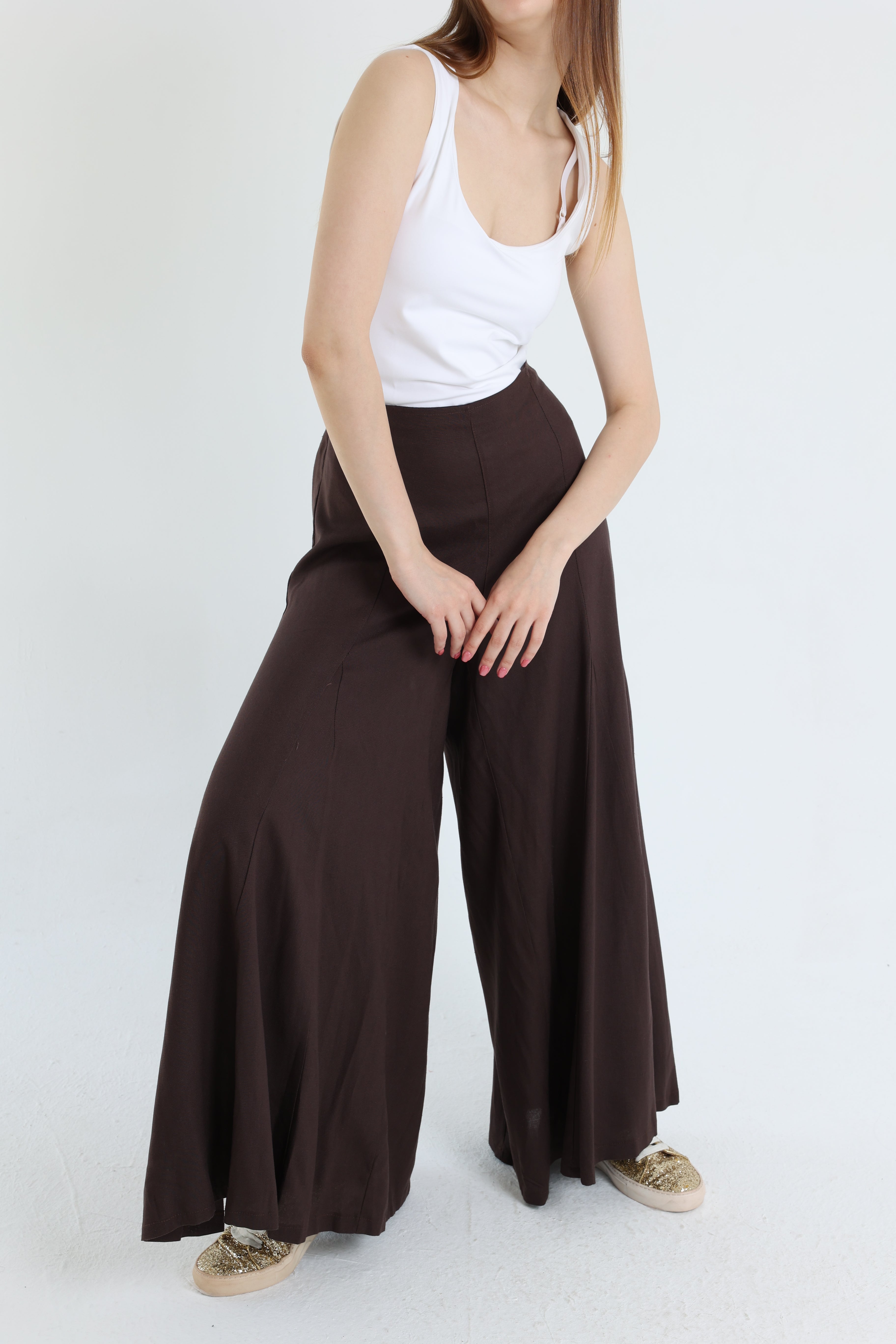 Brown Palazzo Linen Pants