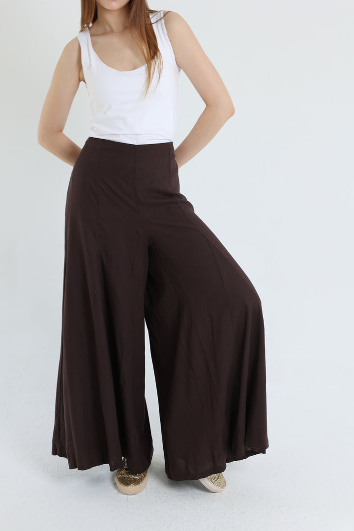 Brown Palazzo Linen Pants