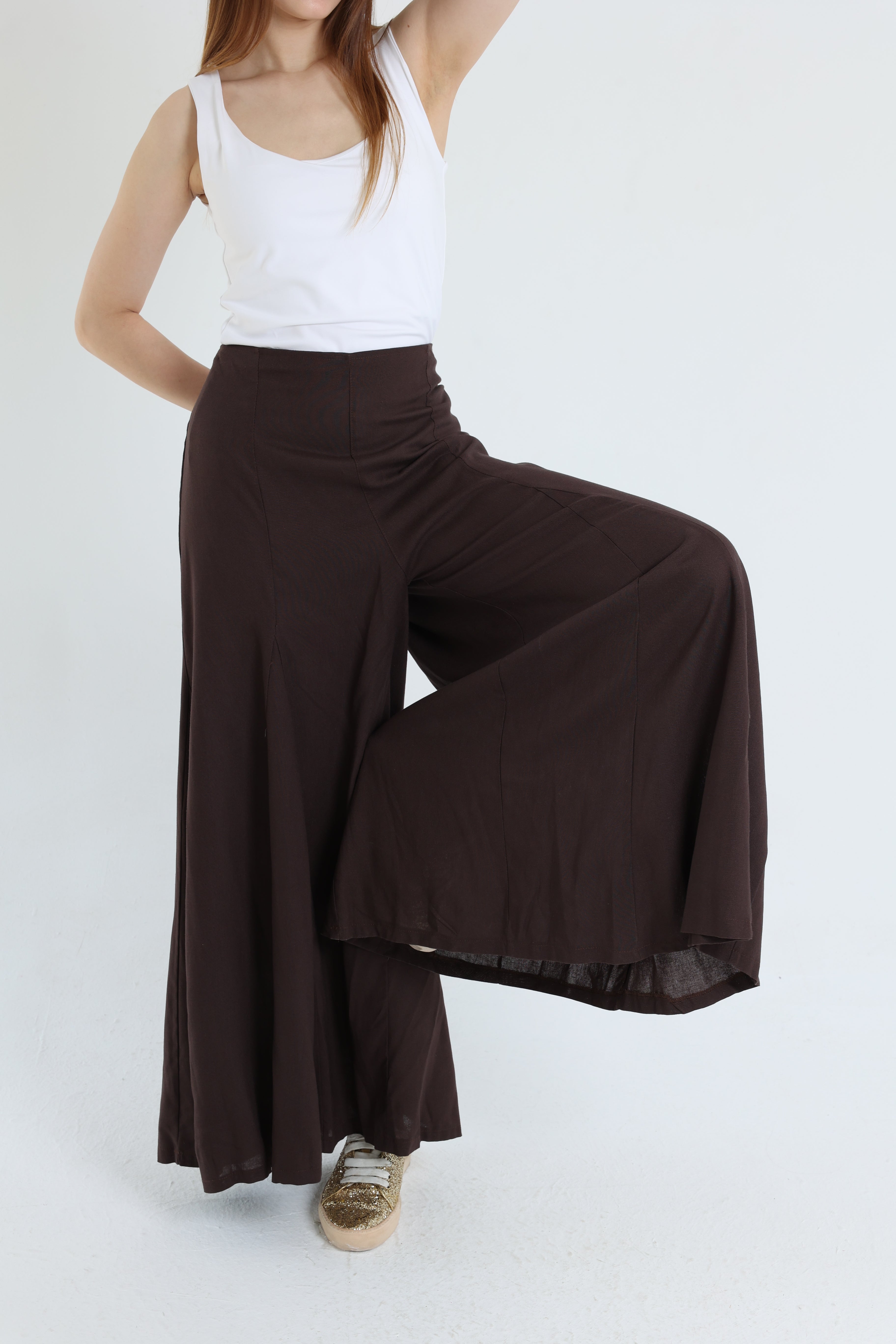 Brown Palazzo Linen Pants