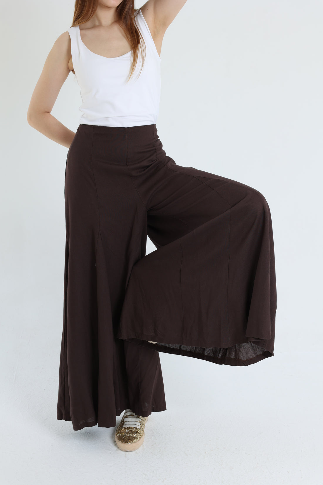 Brown Palazzo Linen Pants