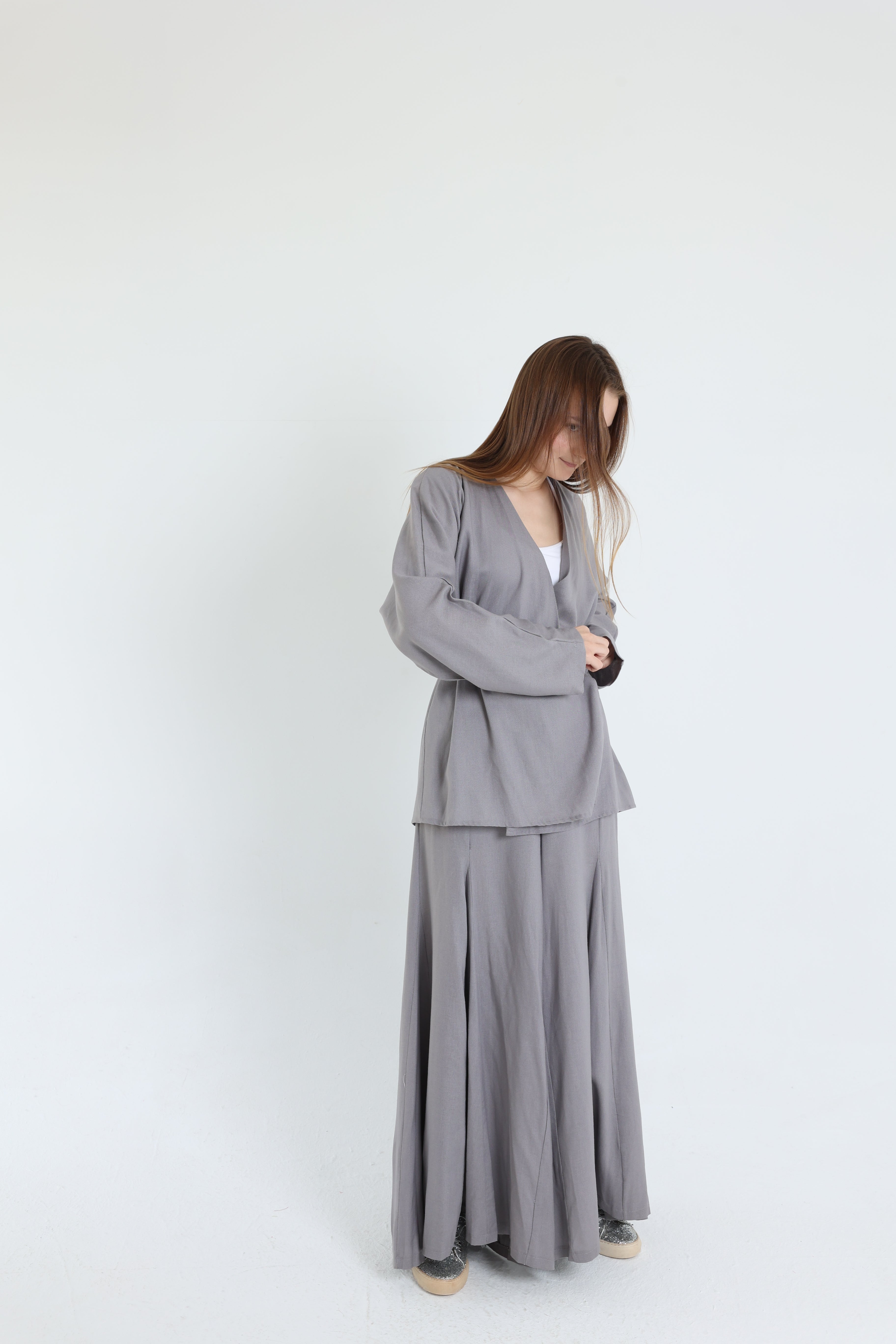 Grey Linen Croisé Shirt with Belt
