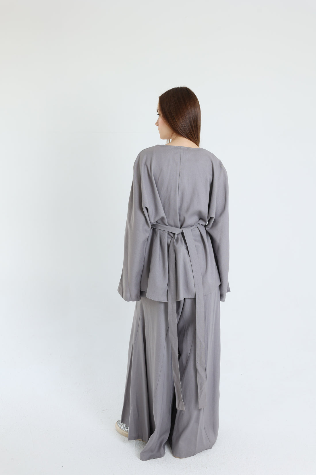 Grey Linen Croisé Shirt with Belt