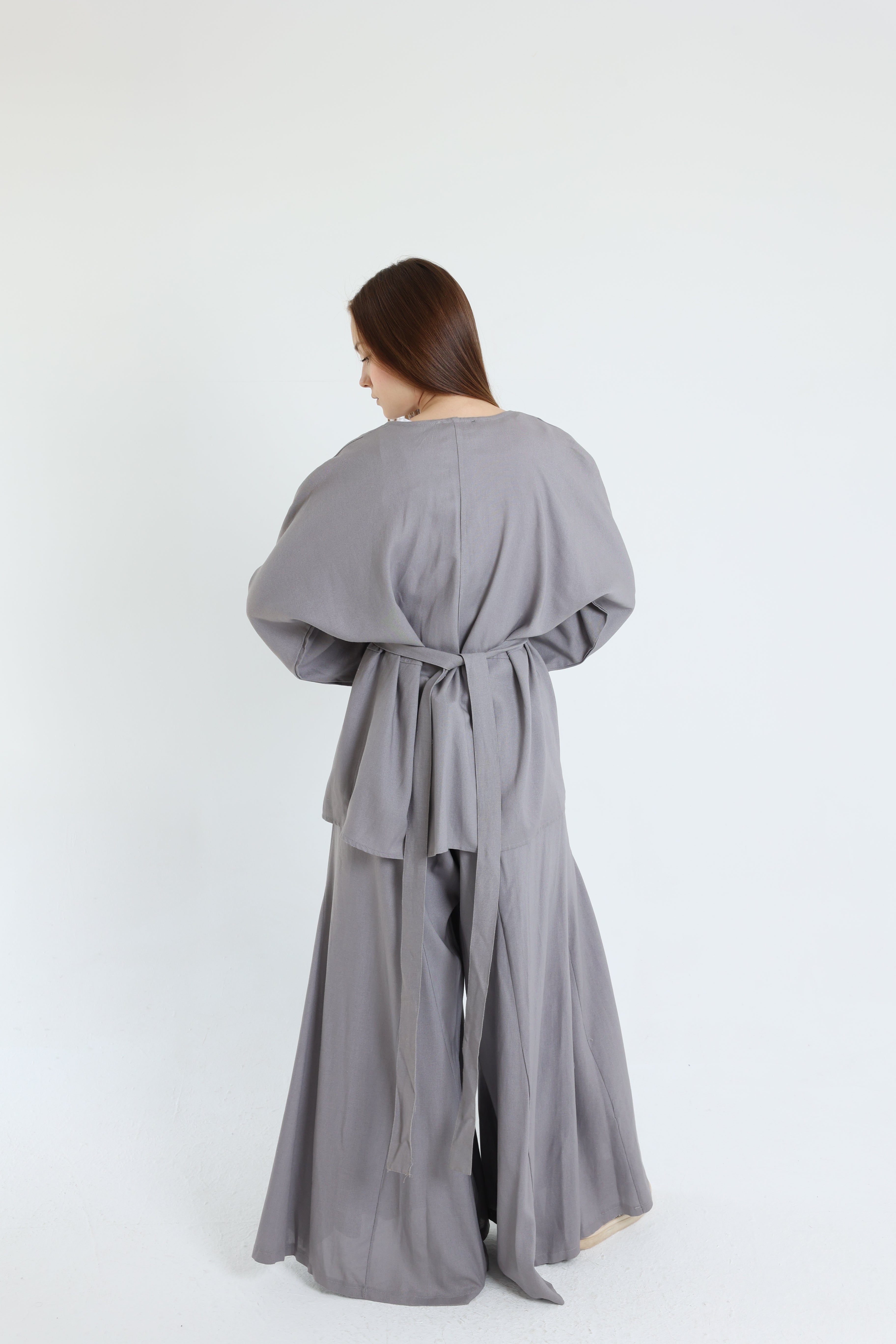 Grey Linen Croisé Shirt with Belt