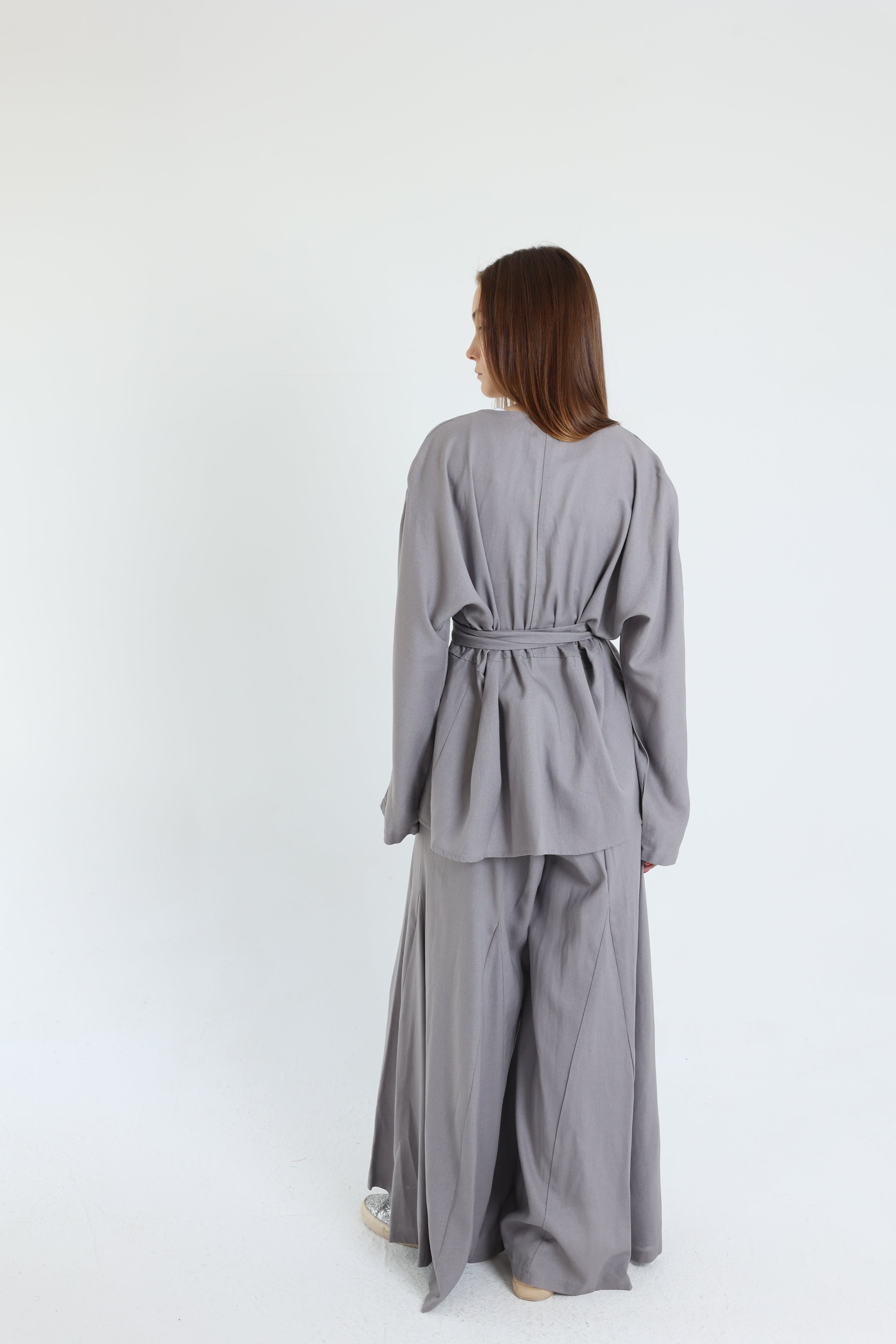 Grey Linen Croisé Shirt with Belt