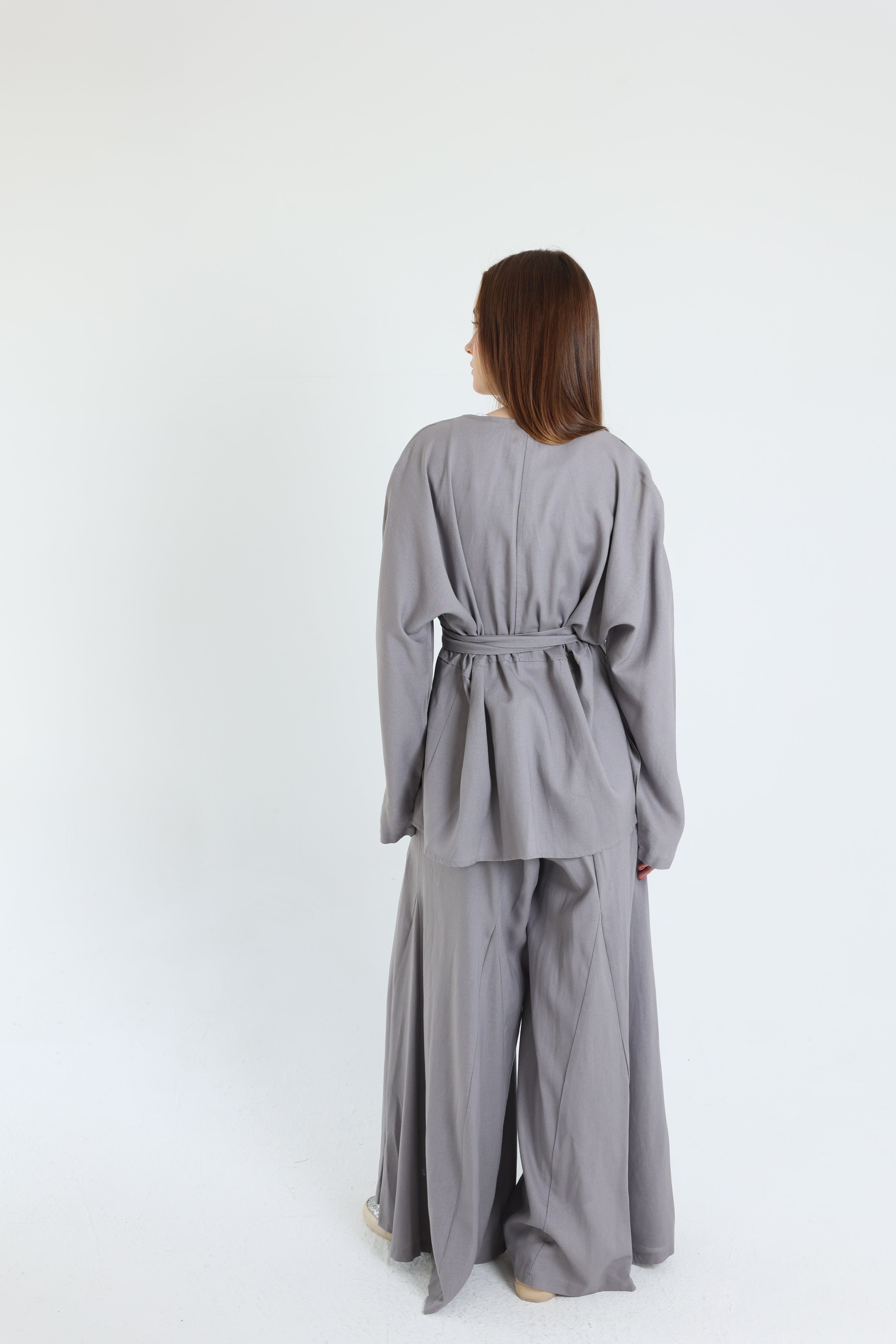 Grey Linen Croisé Shirt with Belt