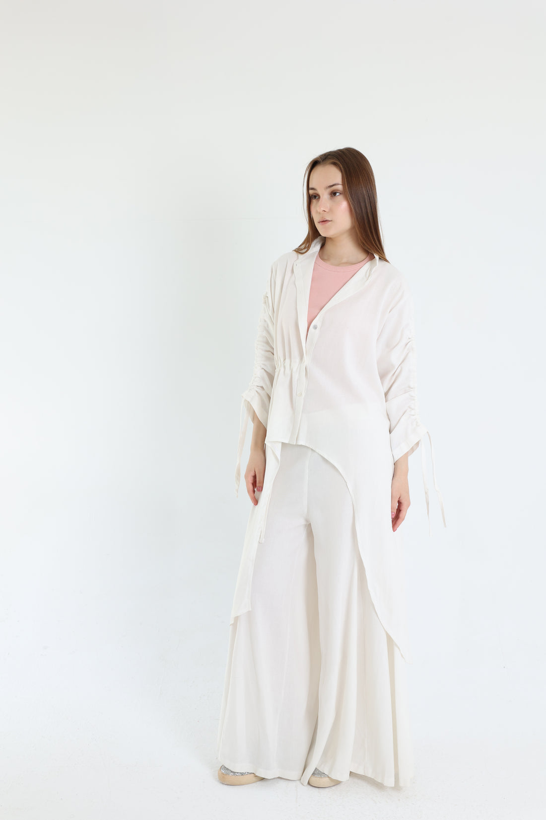White Asymmetric Linen Blouse