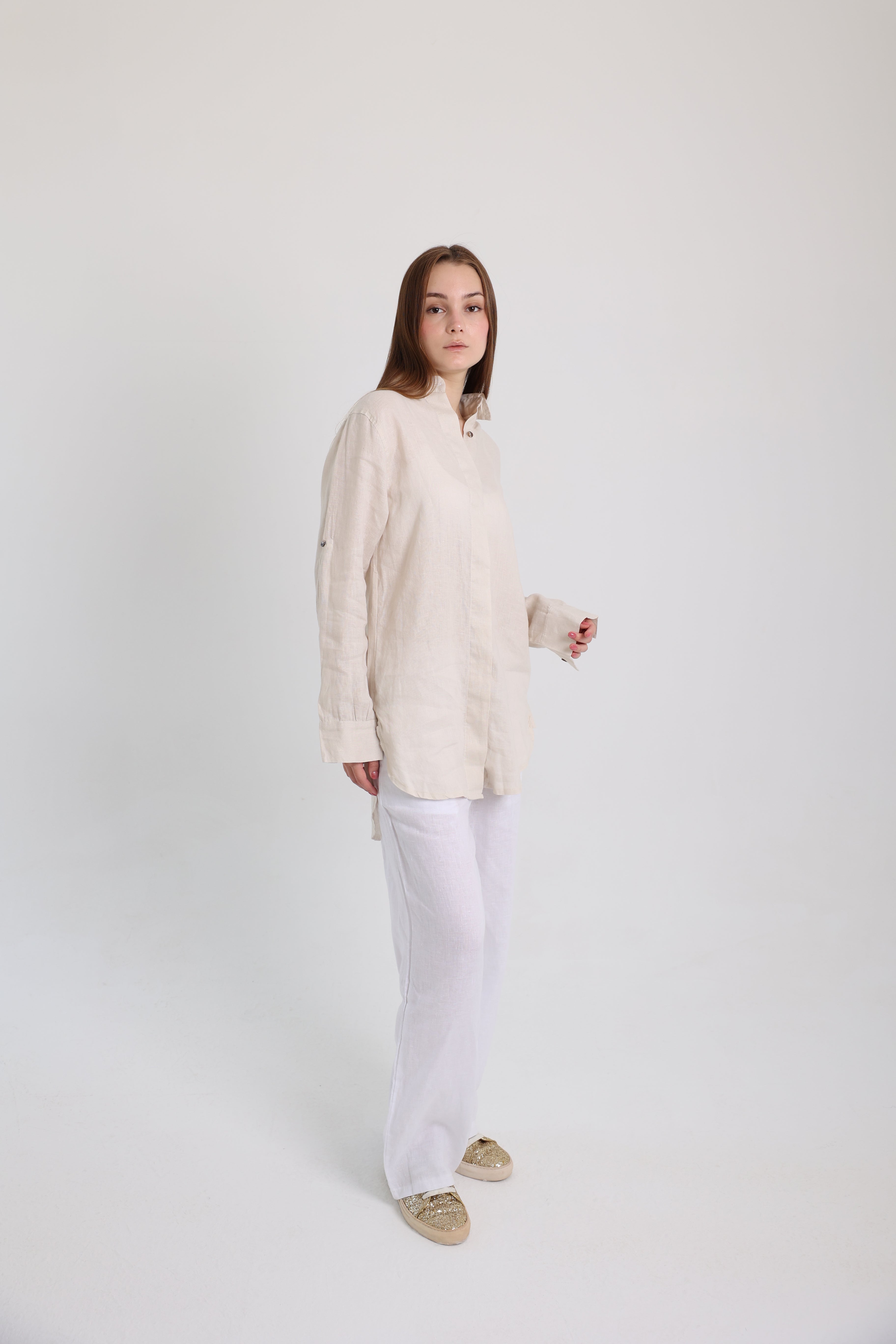 Beige Basic Linen Shirt