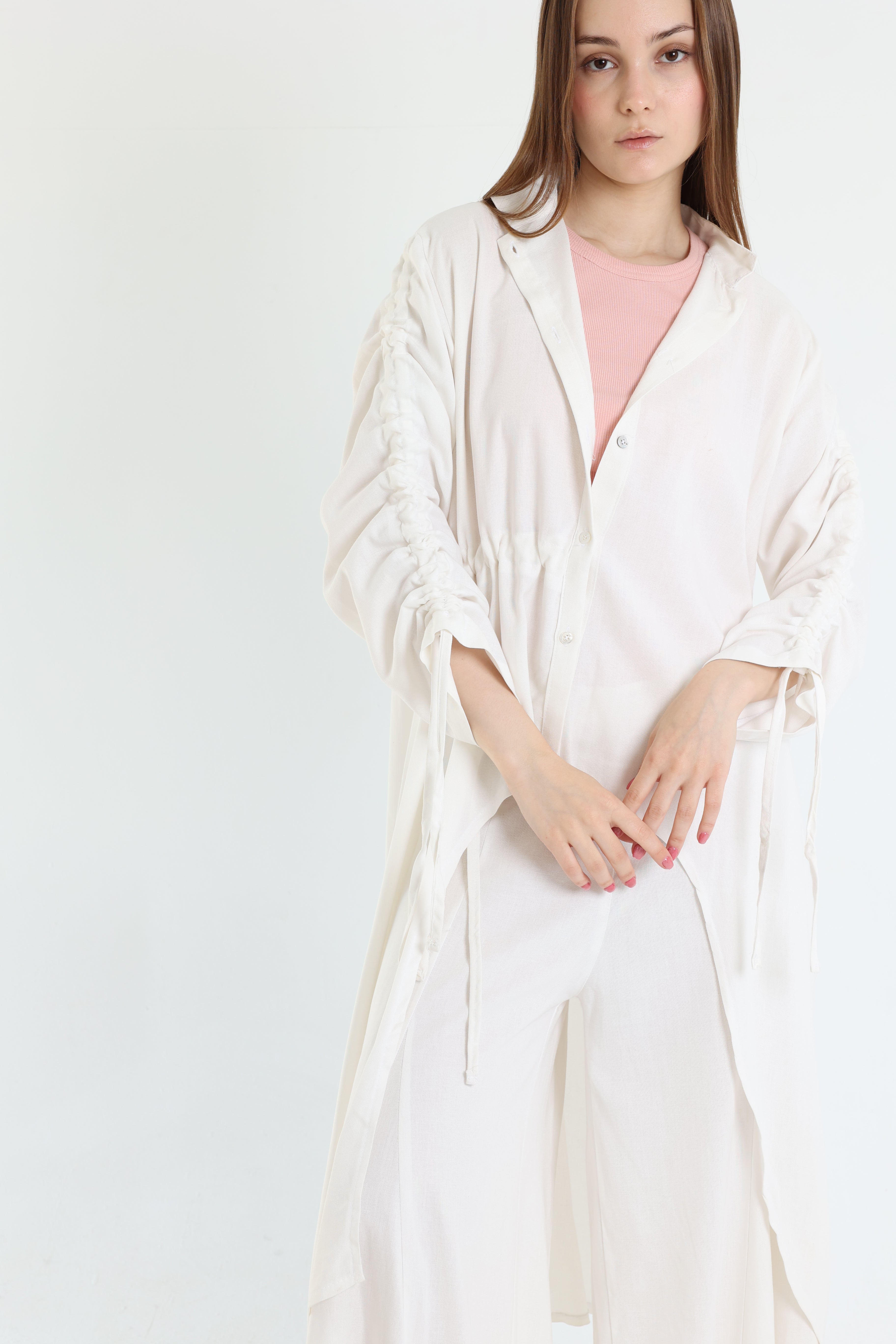 White Asymmetric Linen Blouse
