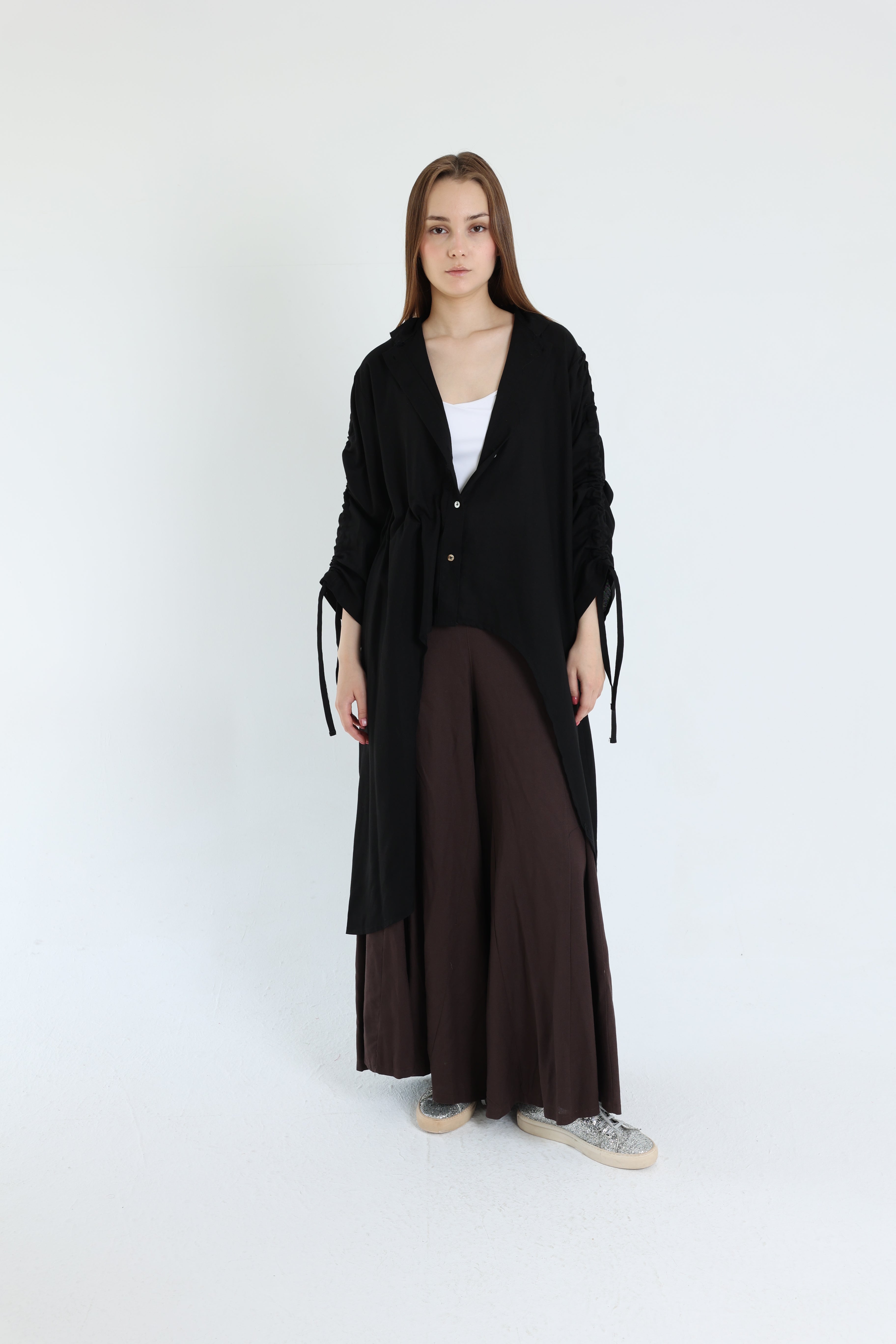 Black Asymmetric Linen Blouse