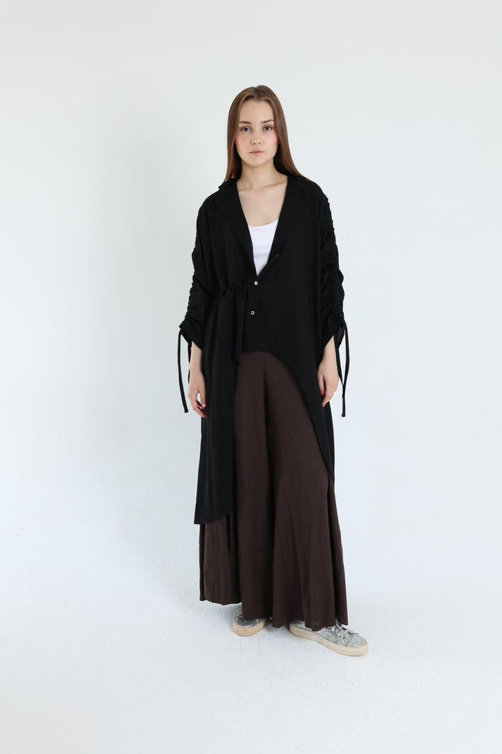Black Asymmetric Linen Blouse