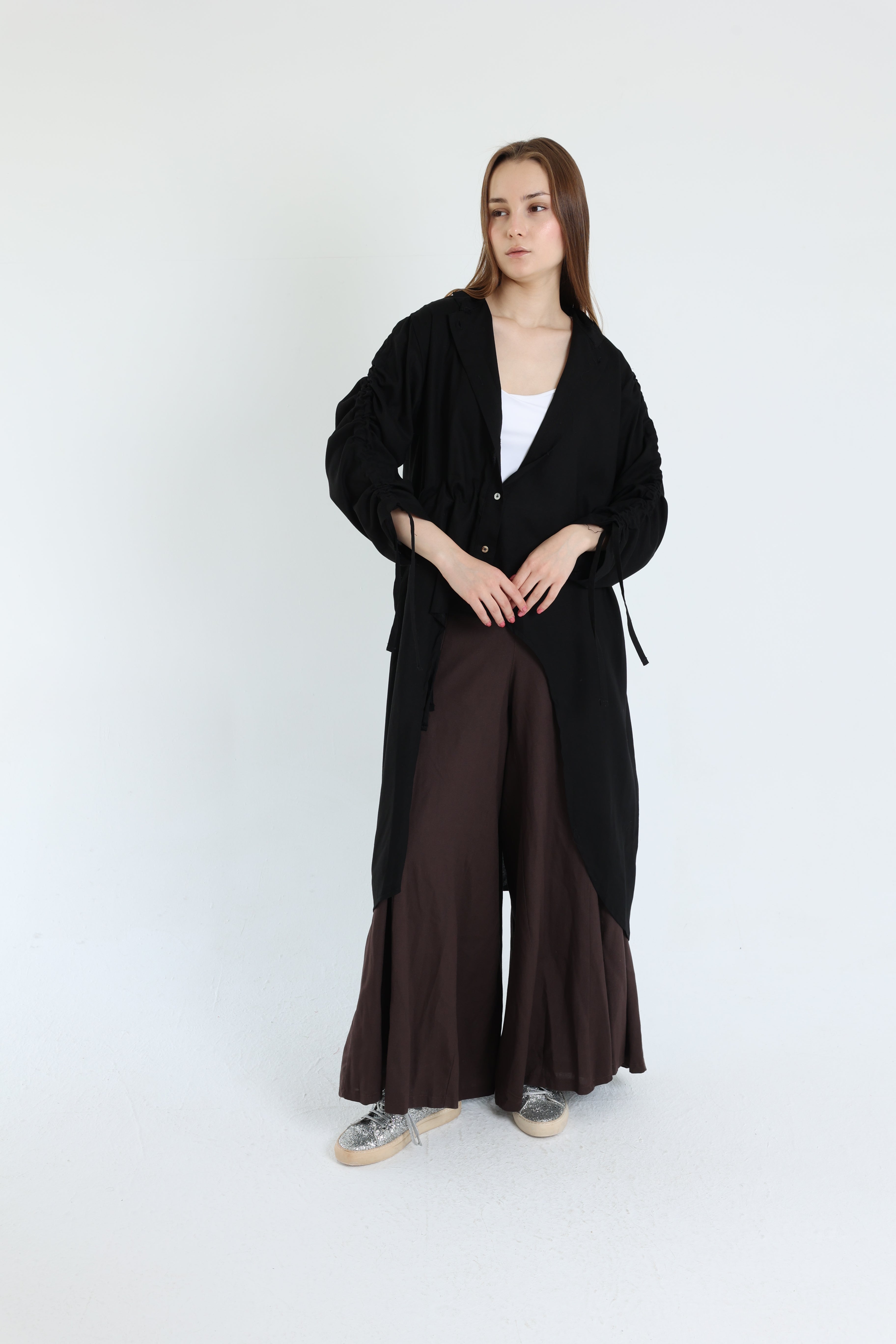 Black Asymmetric Linen Blouse