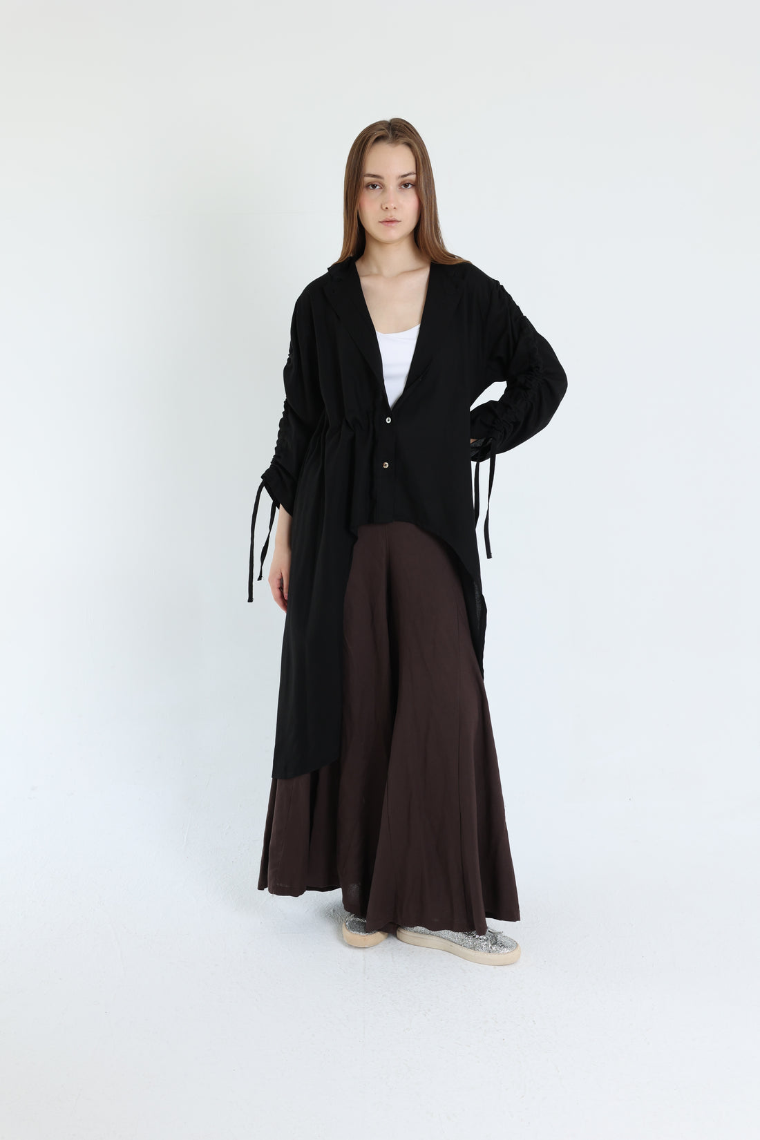 Black Asymmetric Linen Blouse