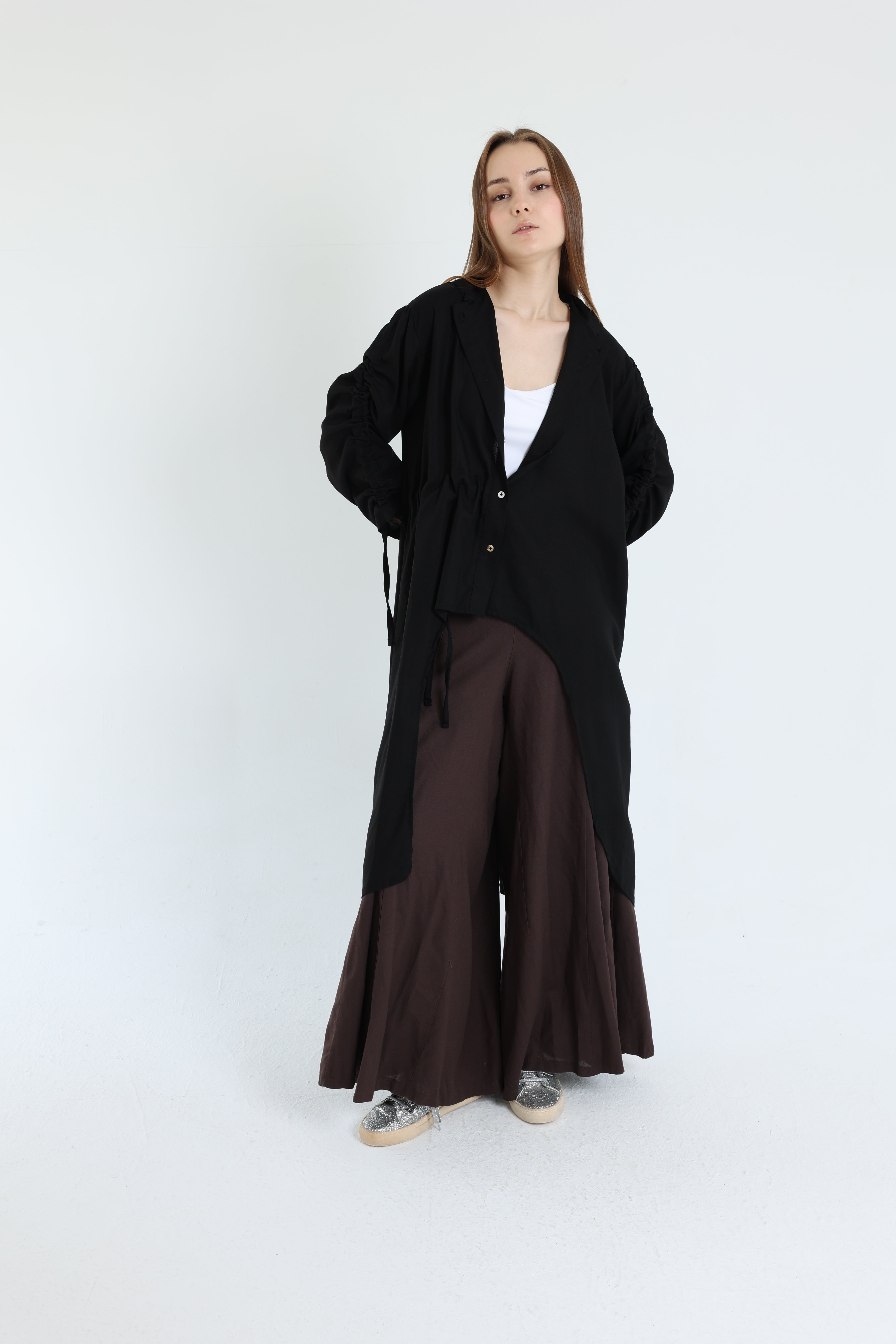 Black Asymmetric Linen Blouse