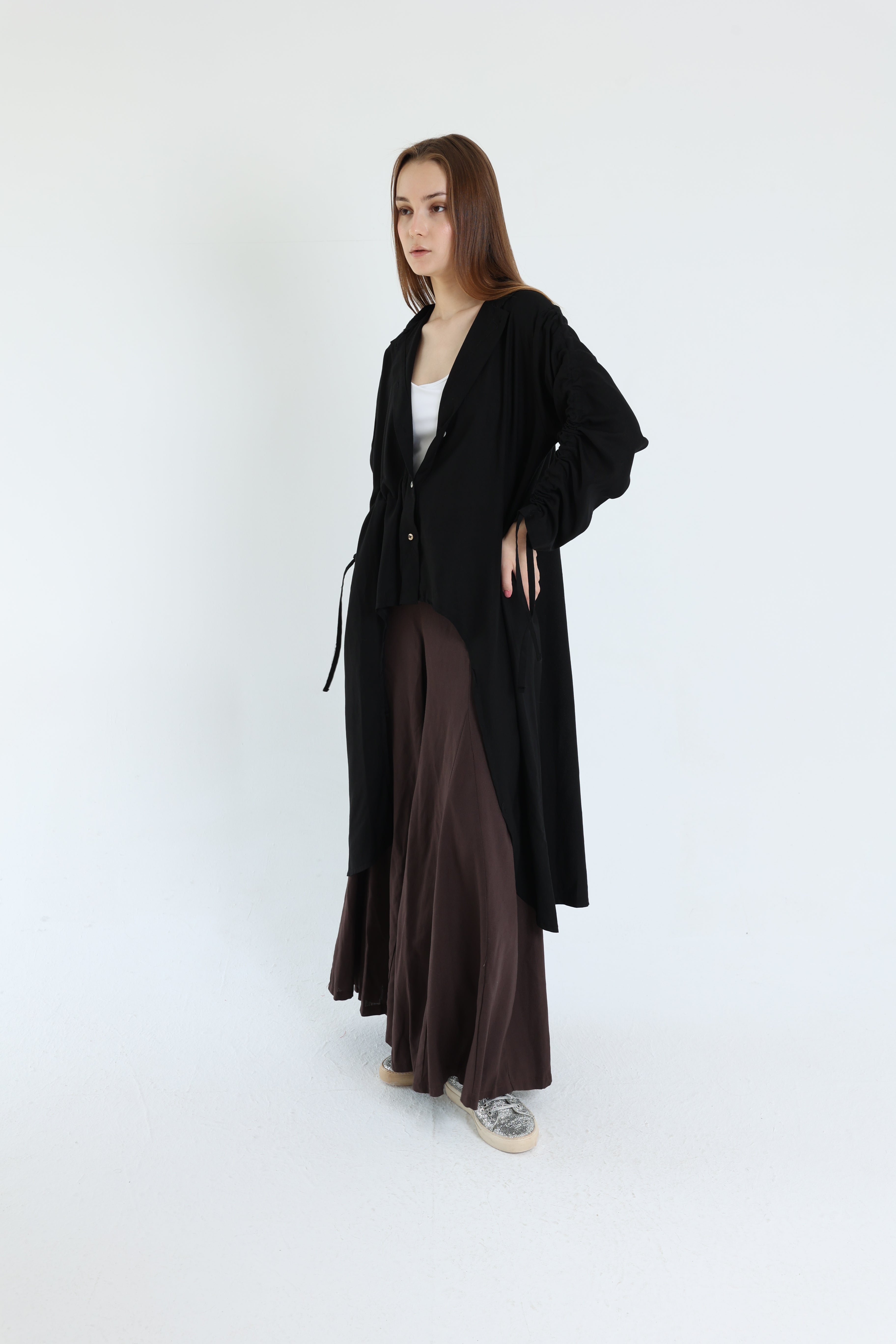 Black Asymmetric Linen Blouse
