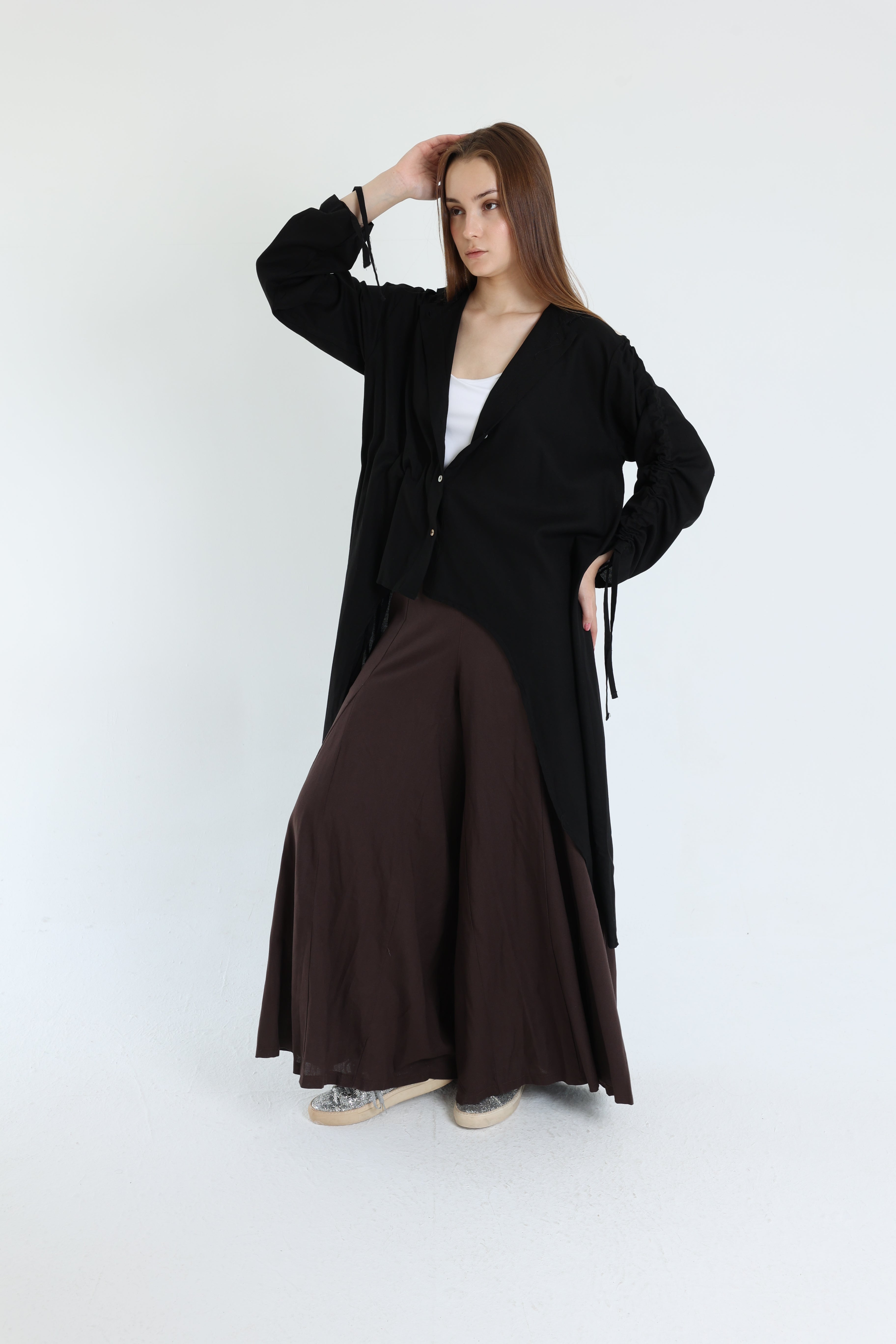 Black Asymmetric Linen Blouse