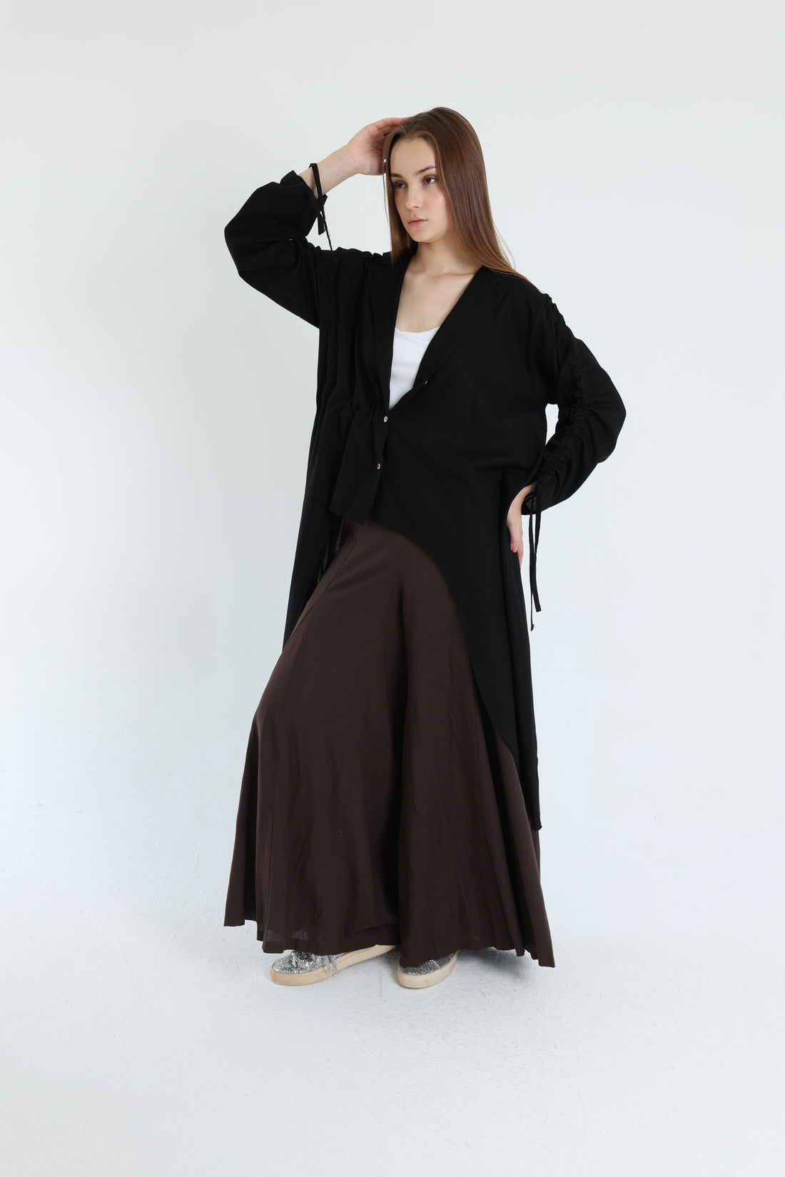 Black Asymmetric Linen Blouse