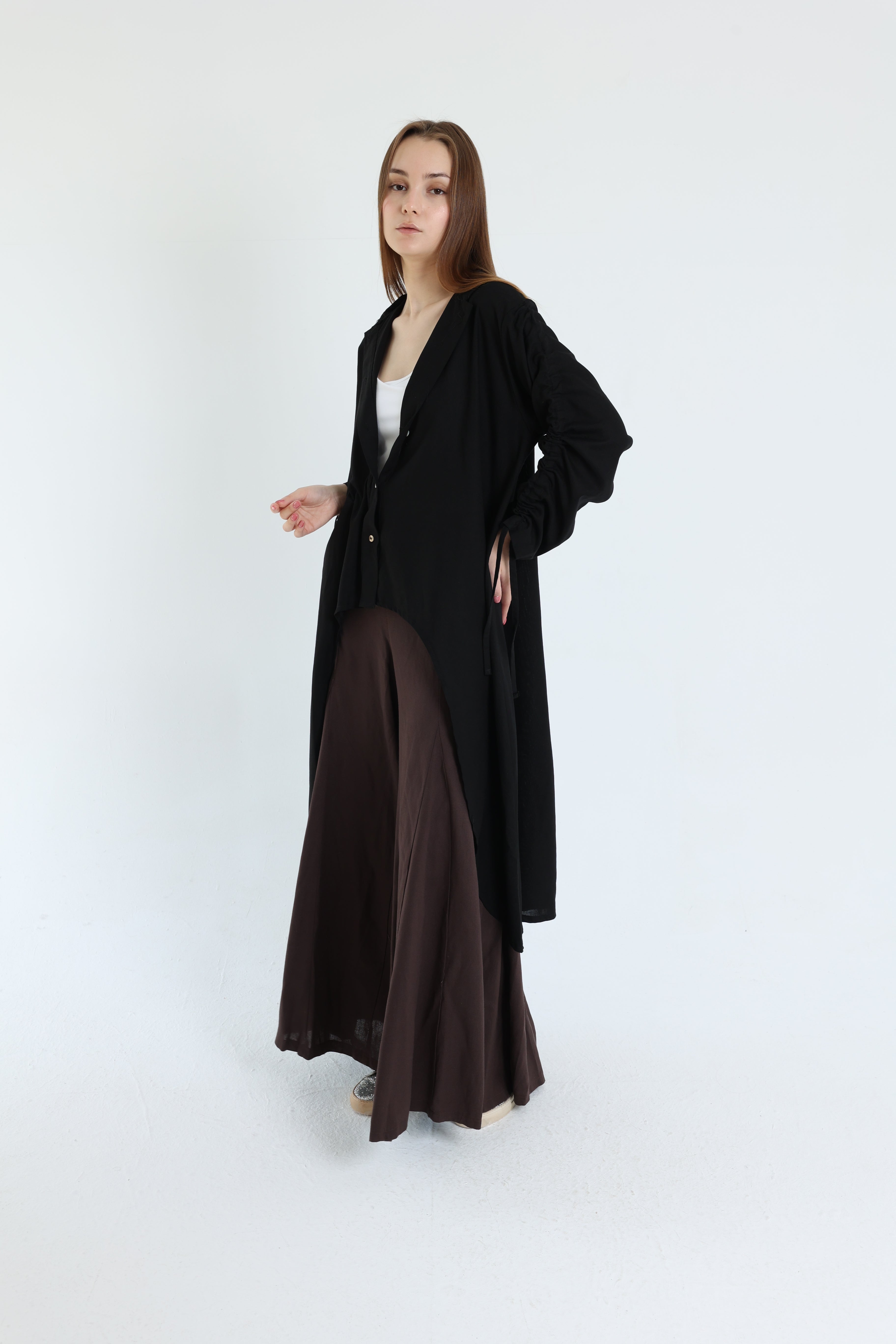 Black Asymmetric Linen Blouse
