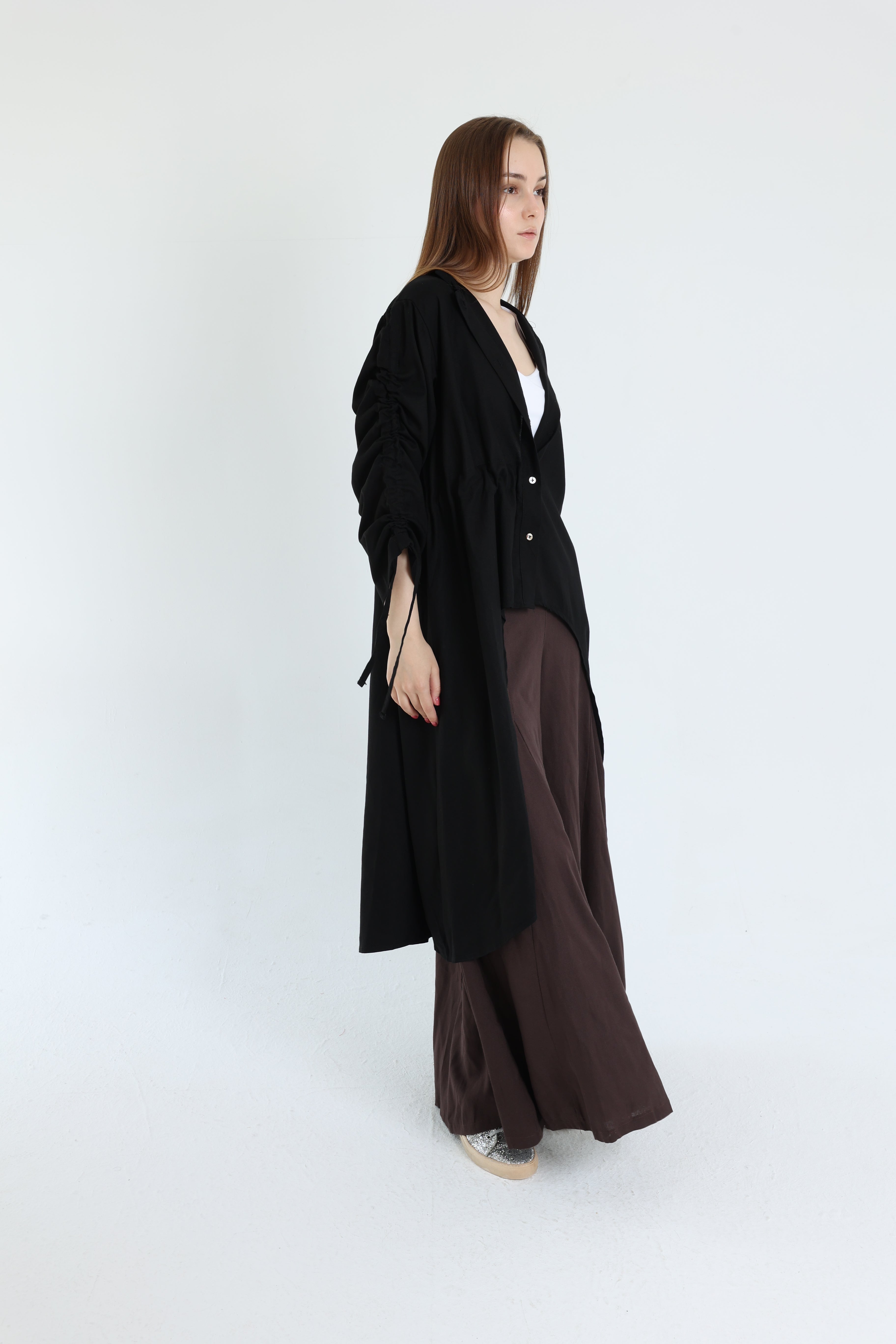 Black Asymmetric Linen Blouse