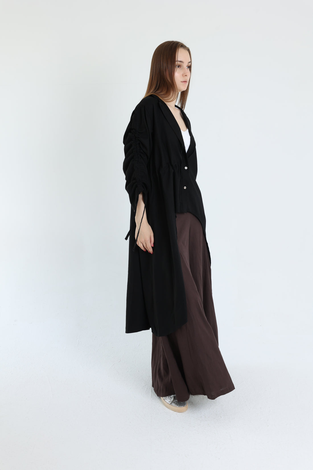 Black Asymmetric Linen Blouse